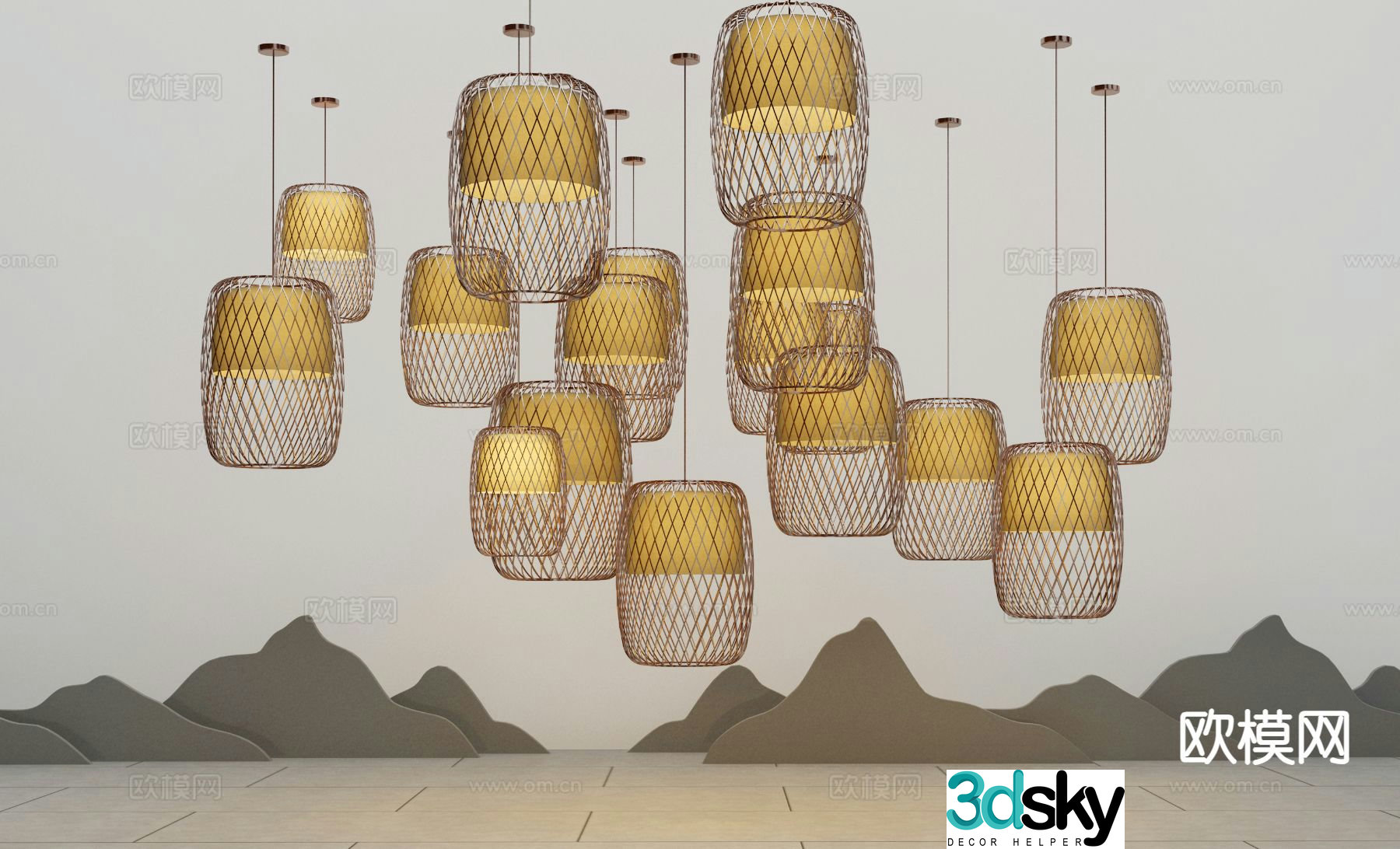 New Chinese style chandelier lantern 3d model