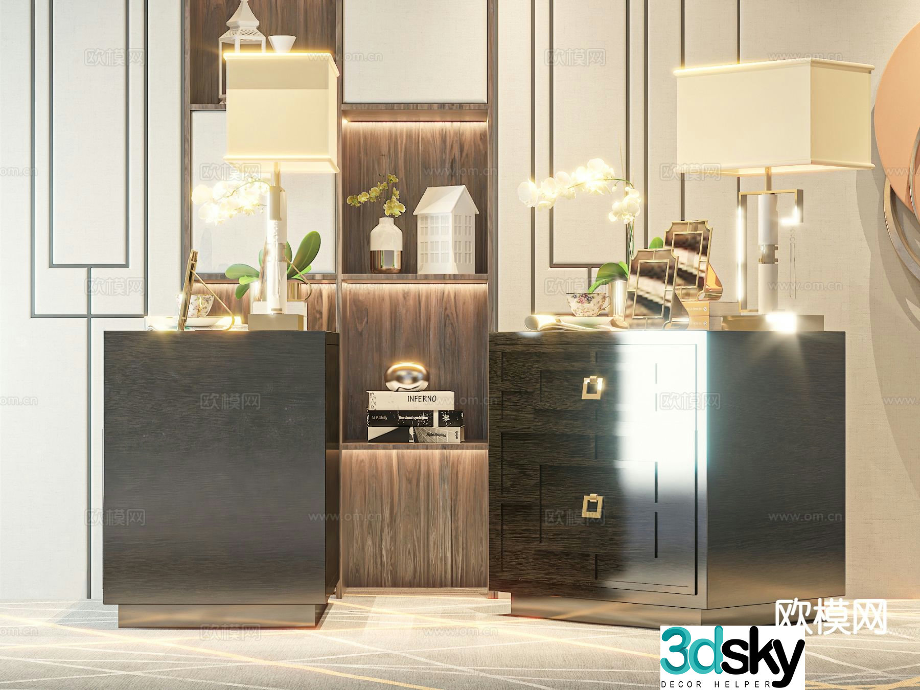 Light luxury bedside table 3D model