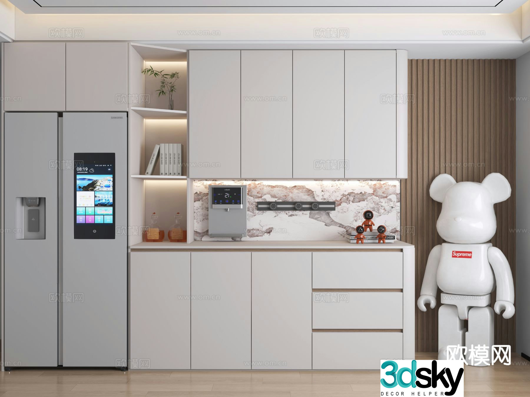 Modern sideboard refrigerator cabinet 3d model