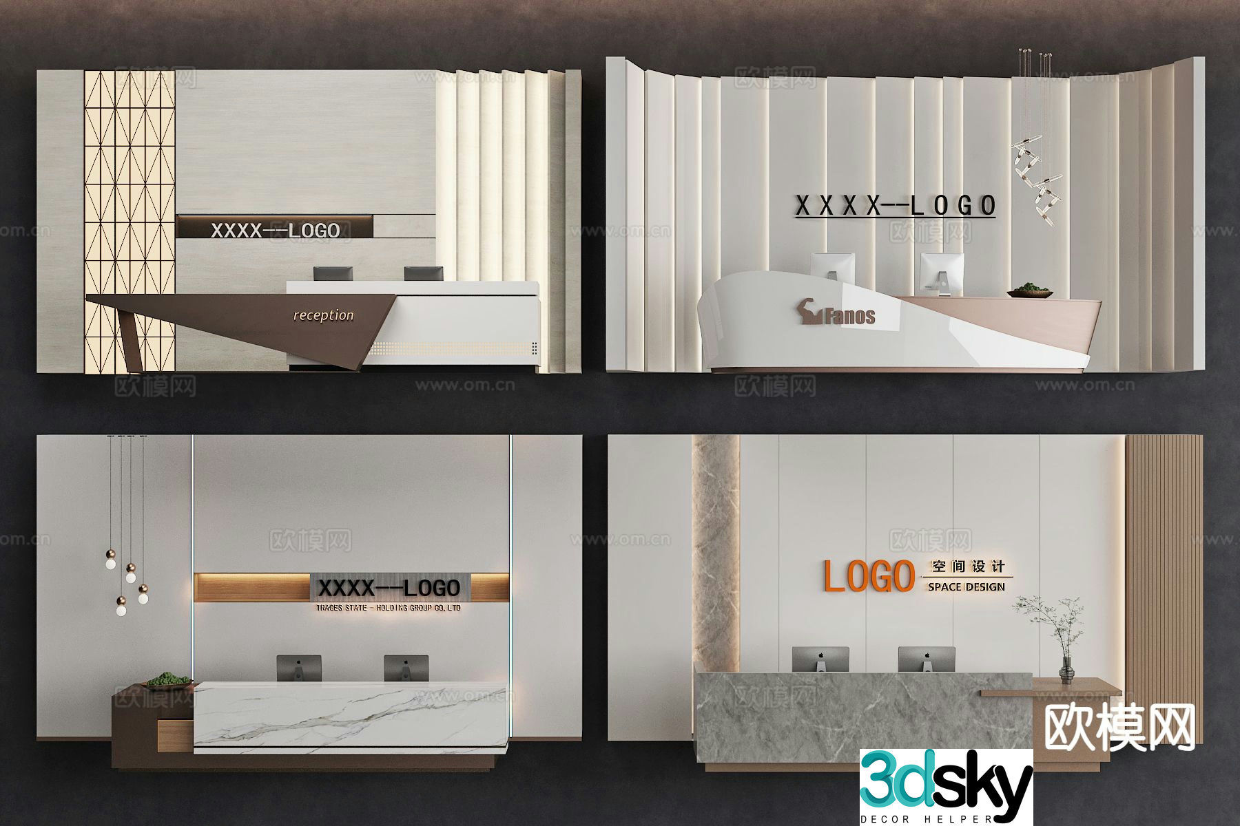 Modern front desk reception desk service desk 3d model