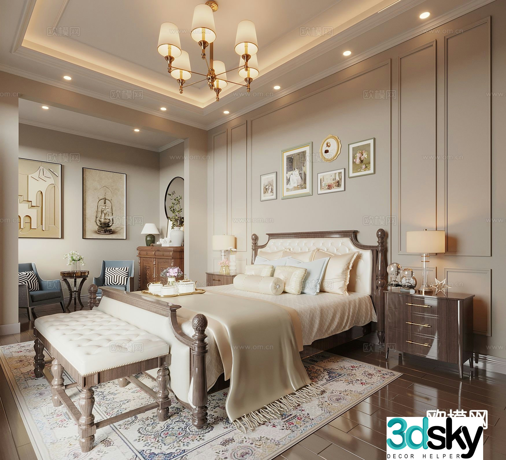 American master bedroom bedroom 3d model