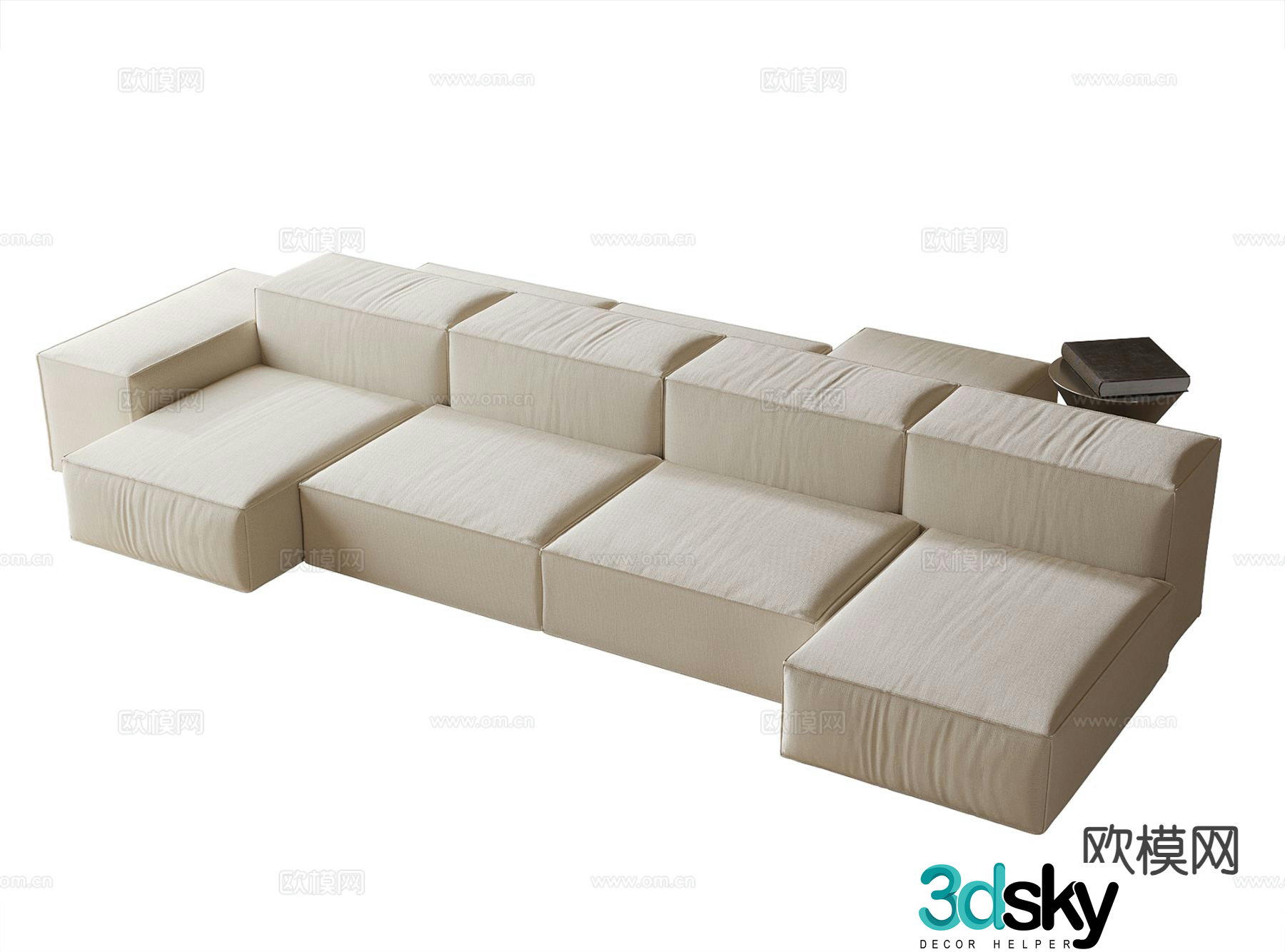 Cream style multi-person sofa double-sided sofa 3D model