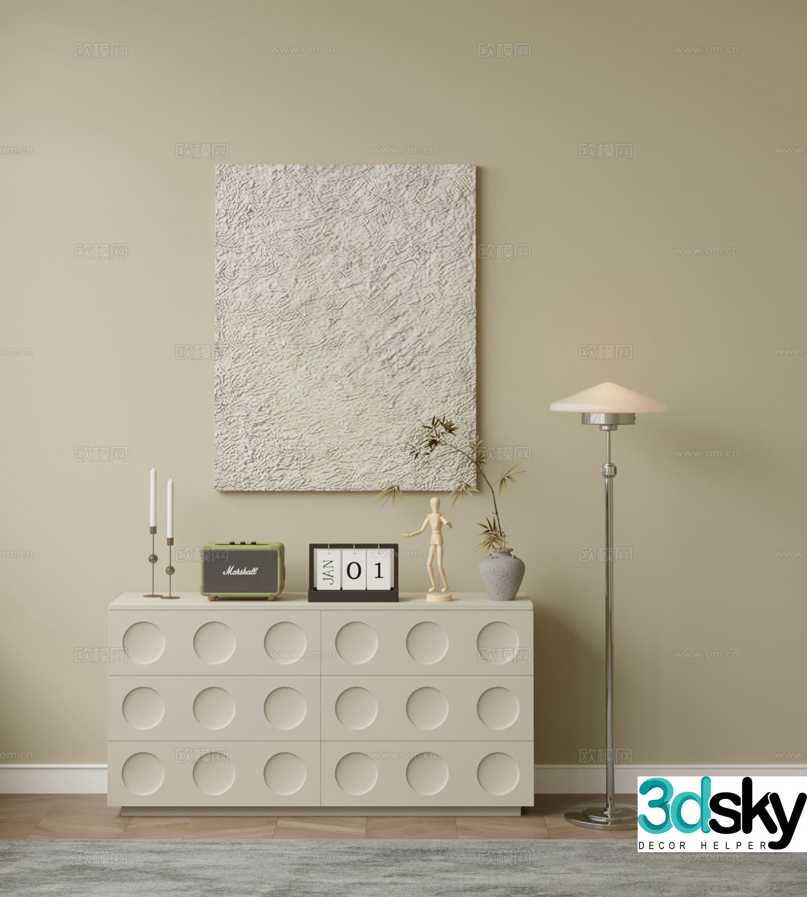 Cream style entrance cabinet side view cabinet side cabinet 3D model