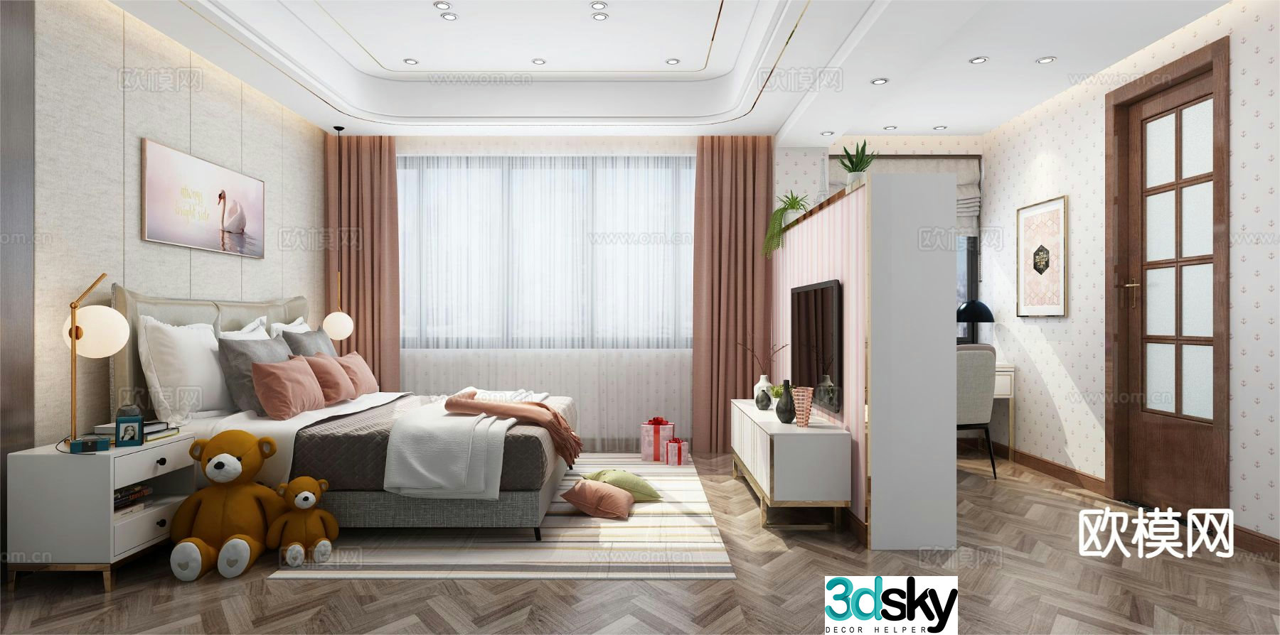 Modern bedroom girls room 3d model