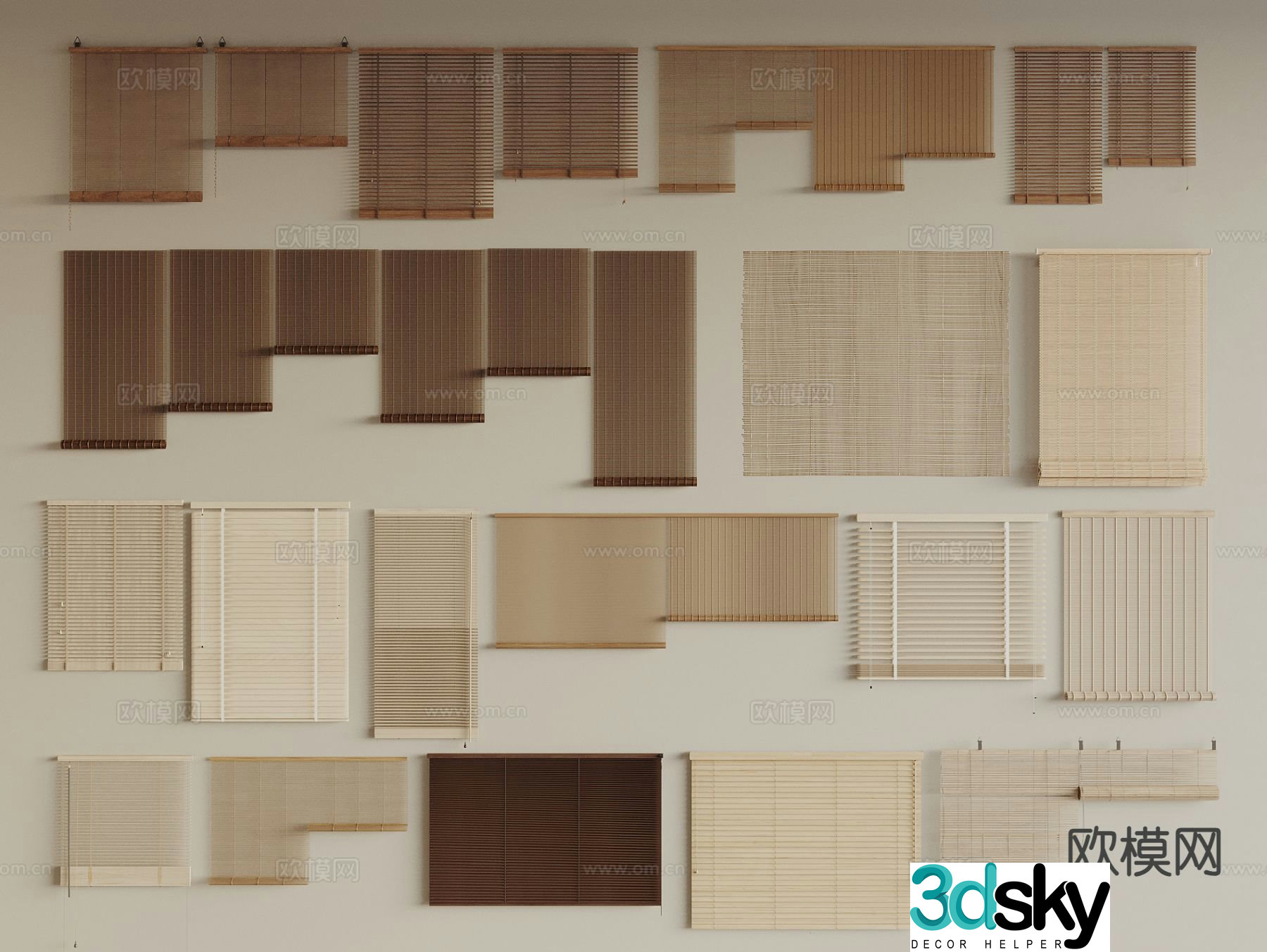 New Chinese style bamboo blinds venetian blinds roller blinds 3D model