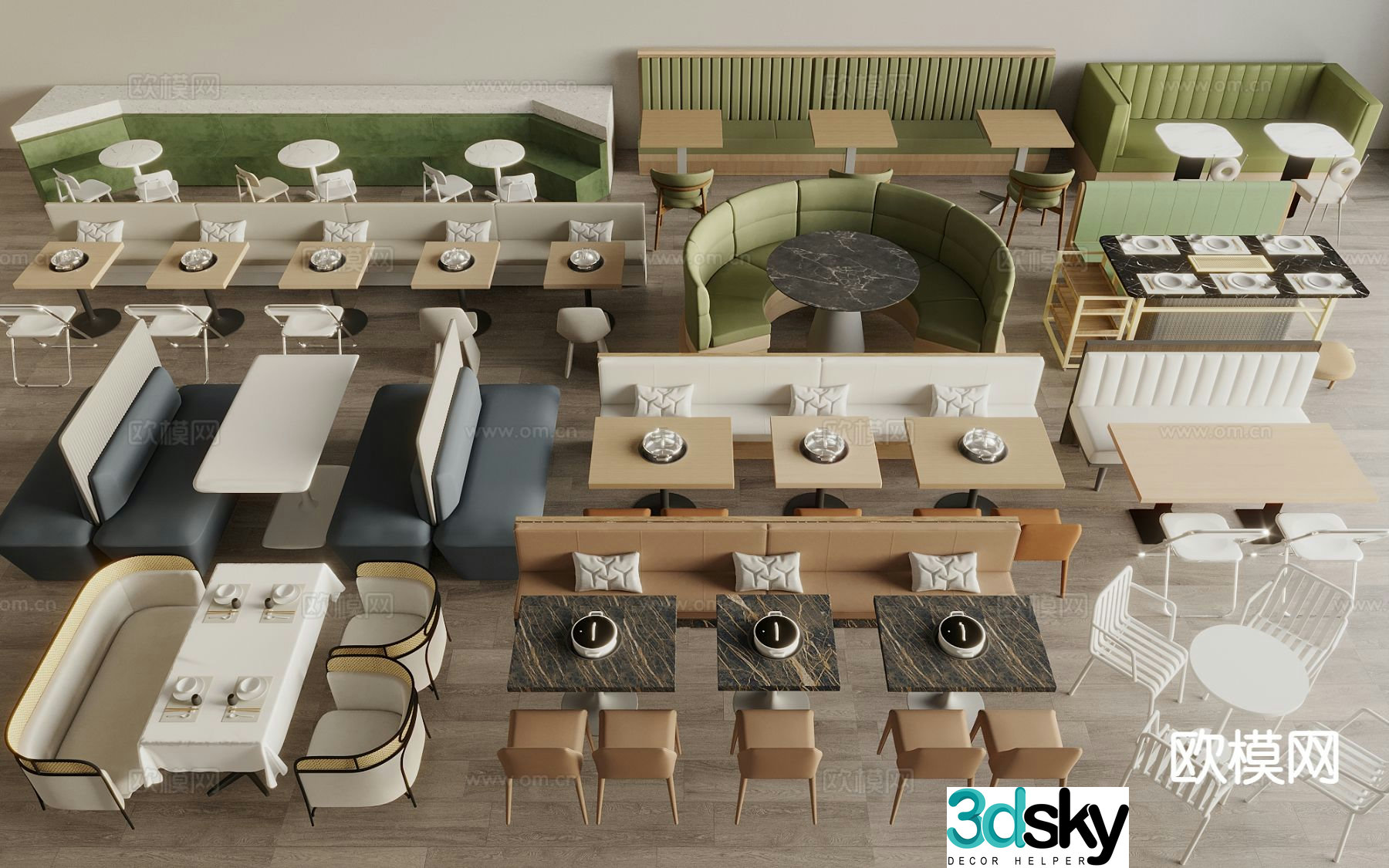 Modern booth dining table and chairs 3d model