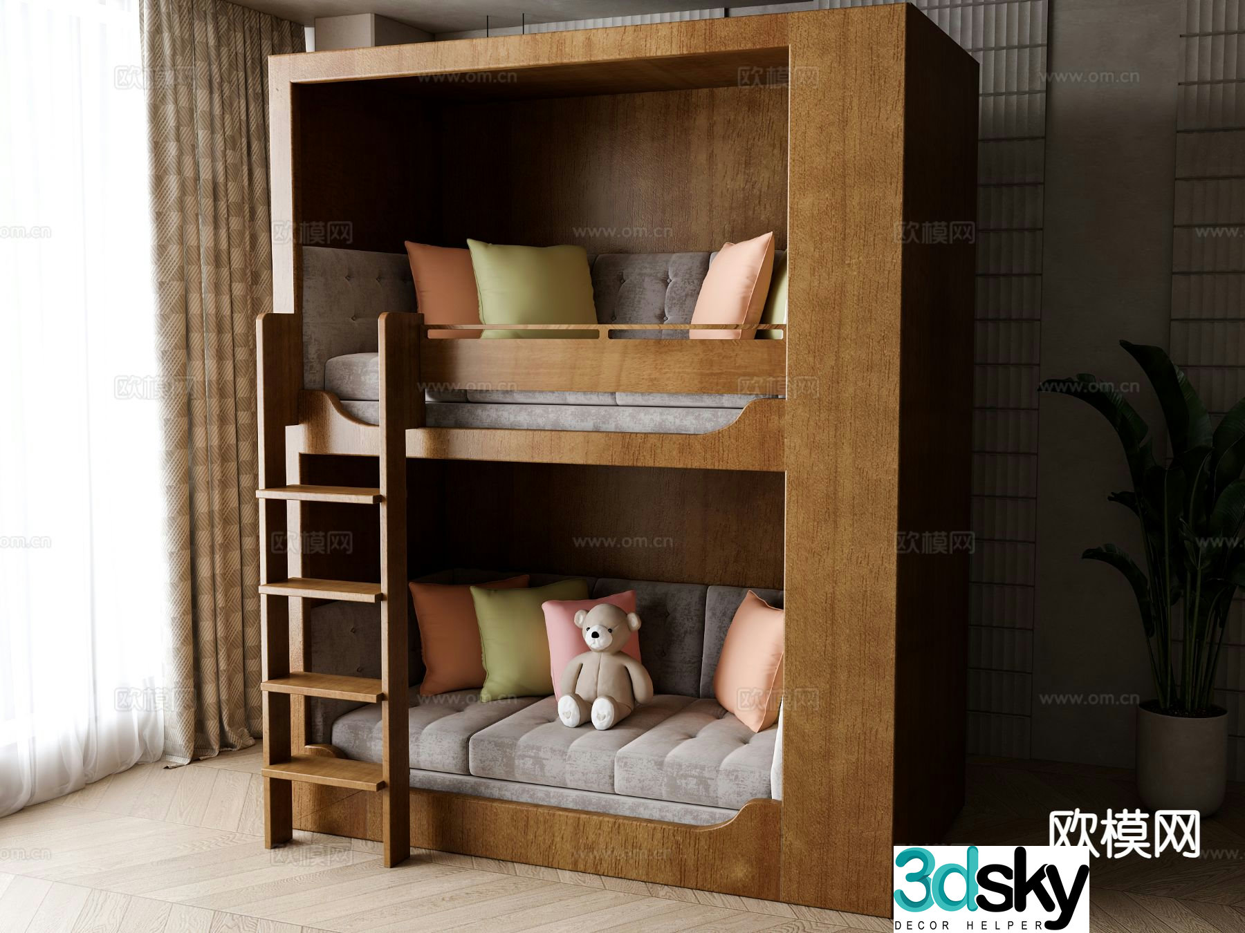 Nordic bunk bed bunk bed 3d model