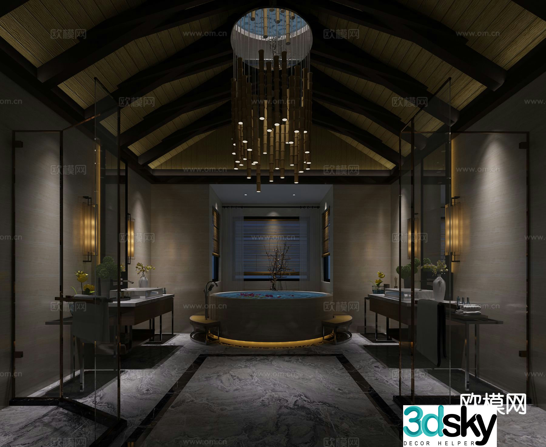 Chinese villa bathroom bathroom 3d model