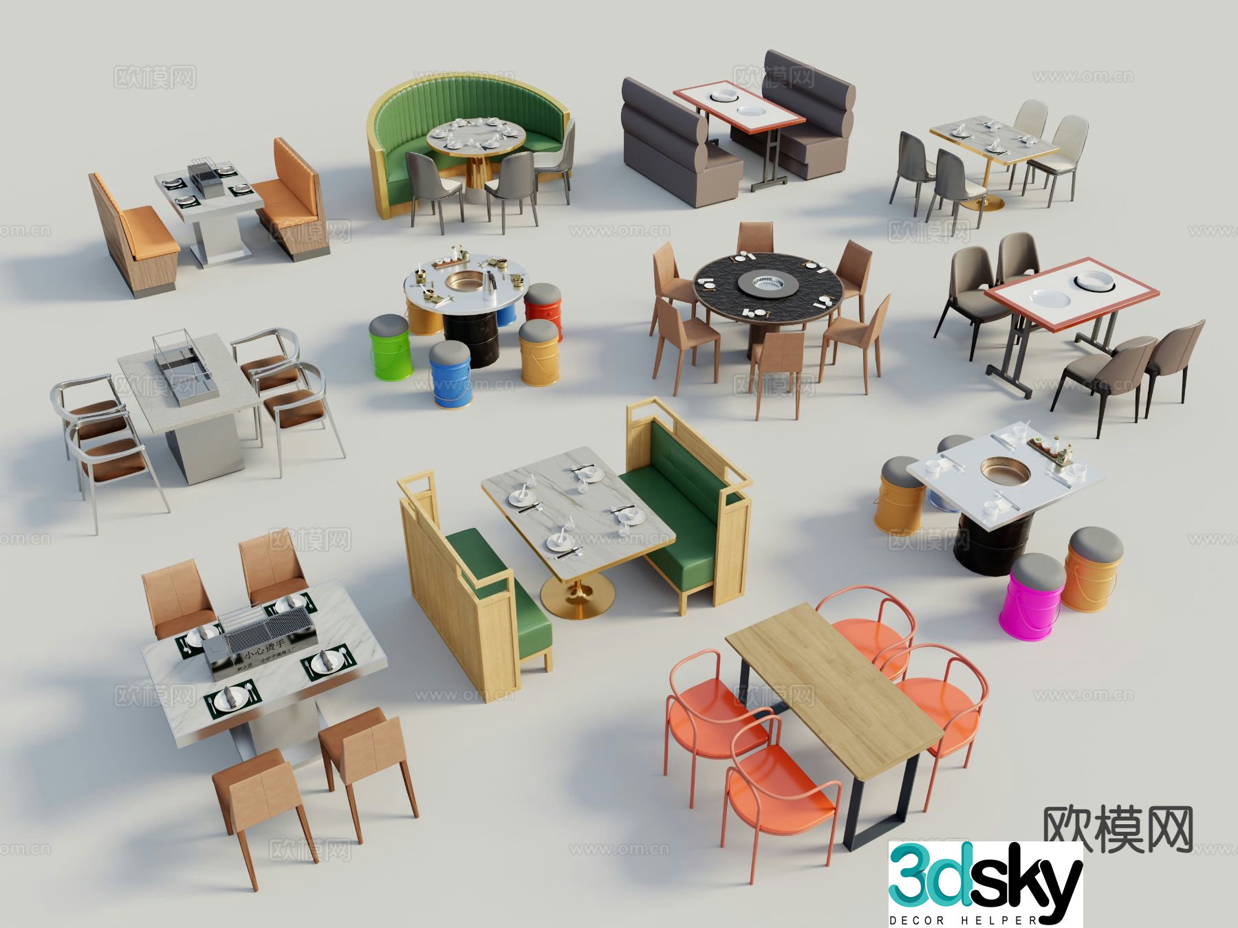 Modern dining table and chairs 3d model