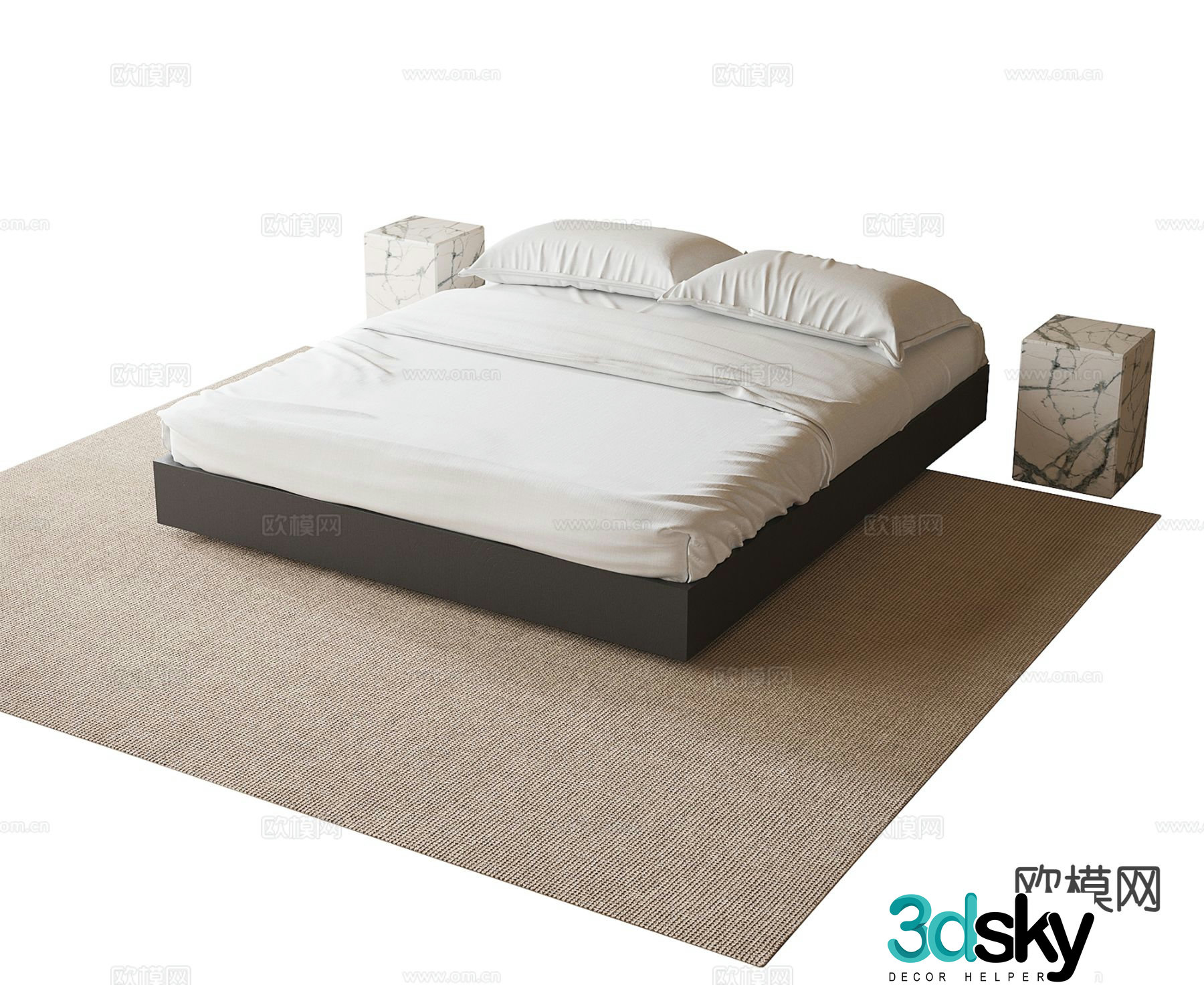Modern backless bed double bed 3d model