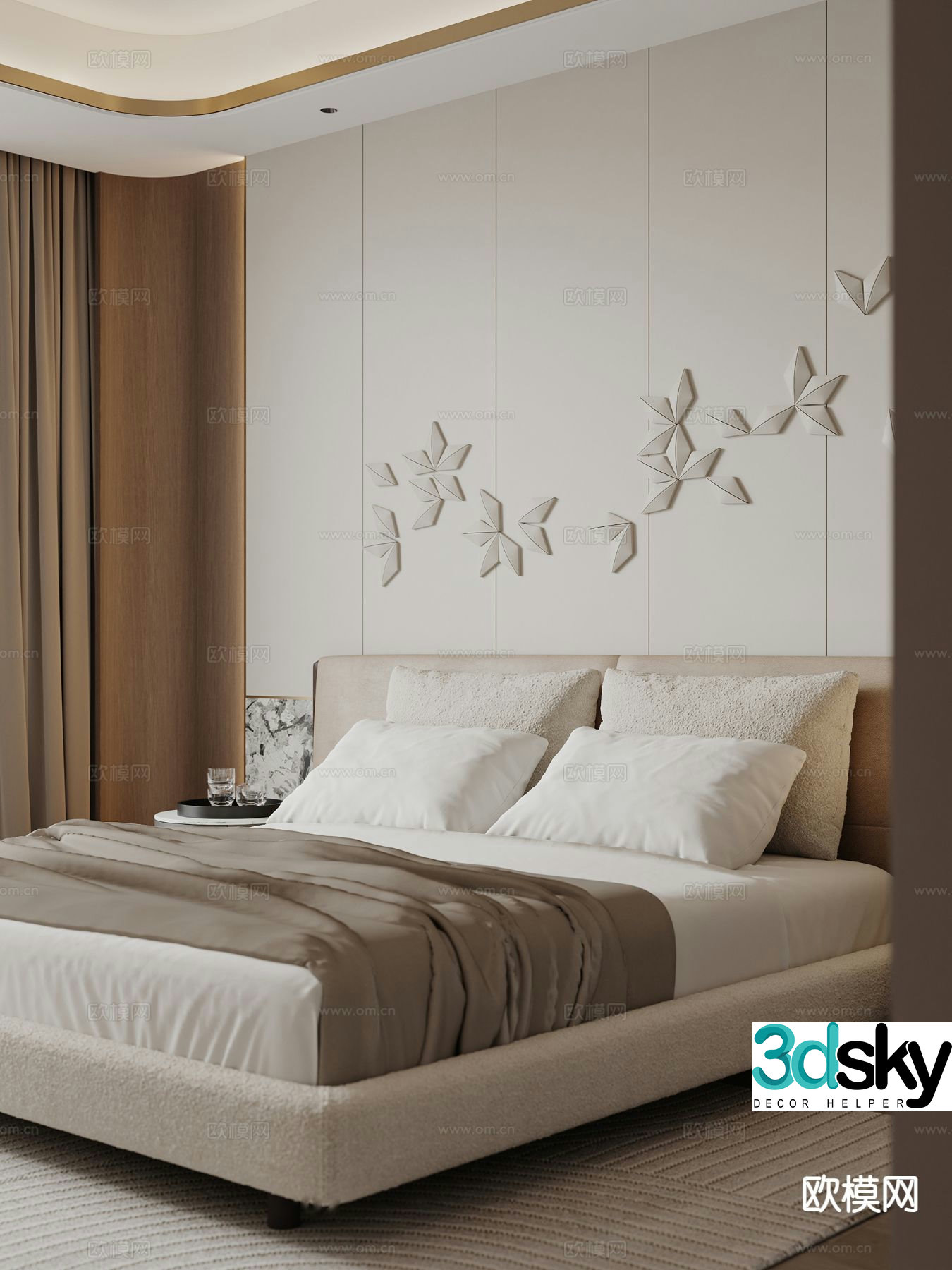 Modern double bed 3d model