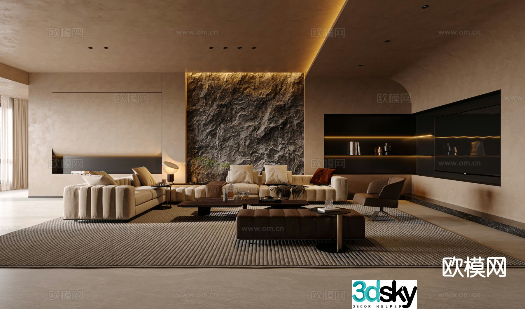 Cream style living room 3d model