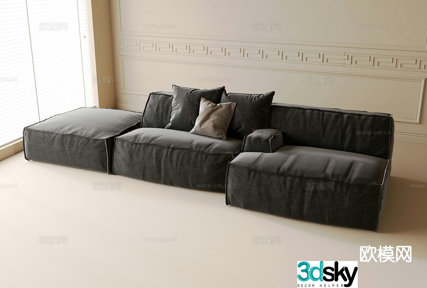 Three seater sofa upholstered sofa 3d model