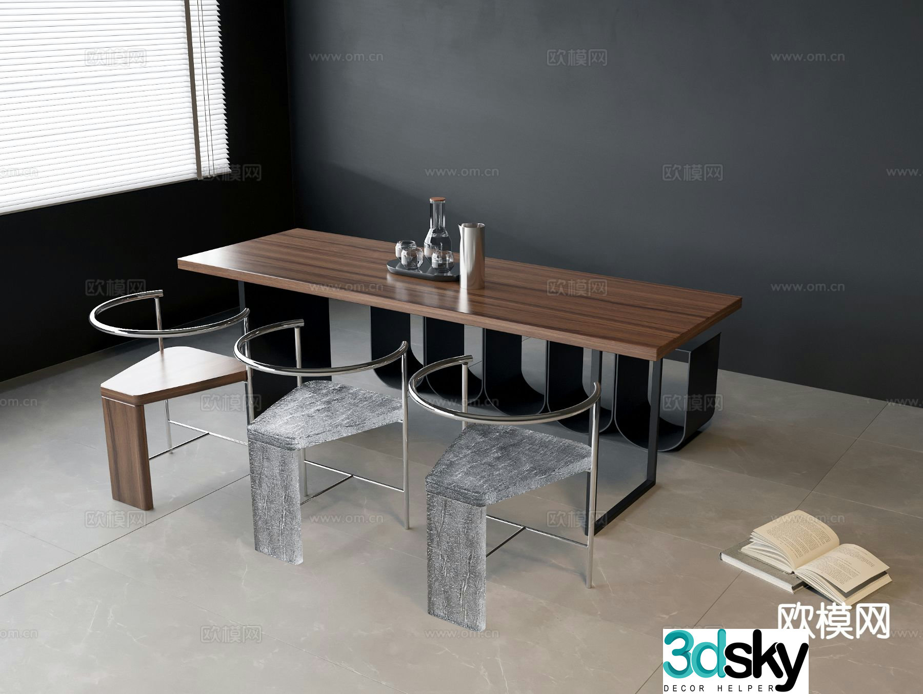 Italian dining table and chairs 3d model