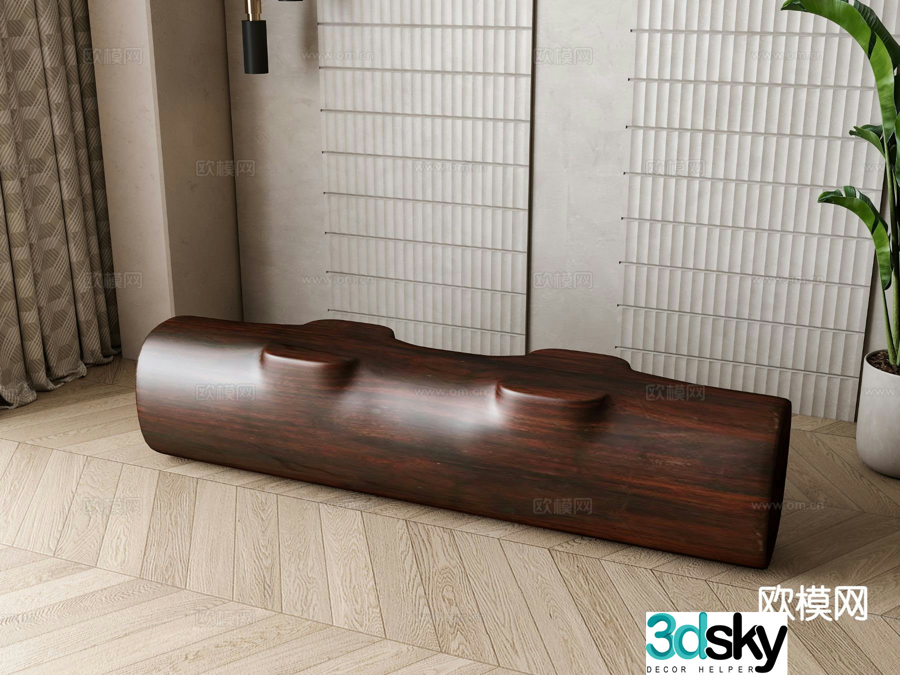 Medieval style stool bench wooden bench 3d model