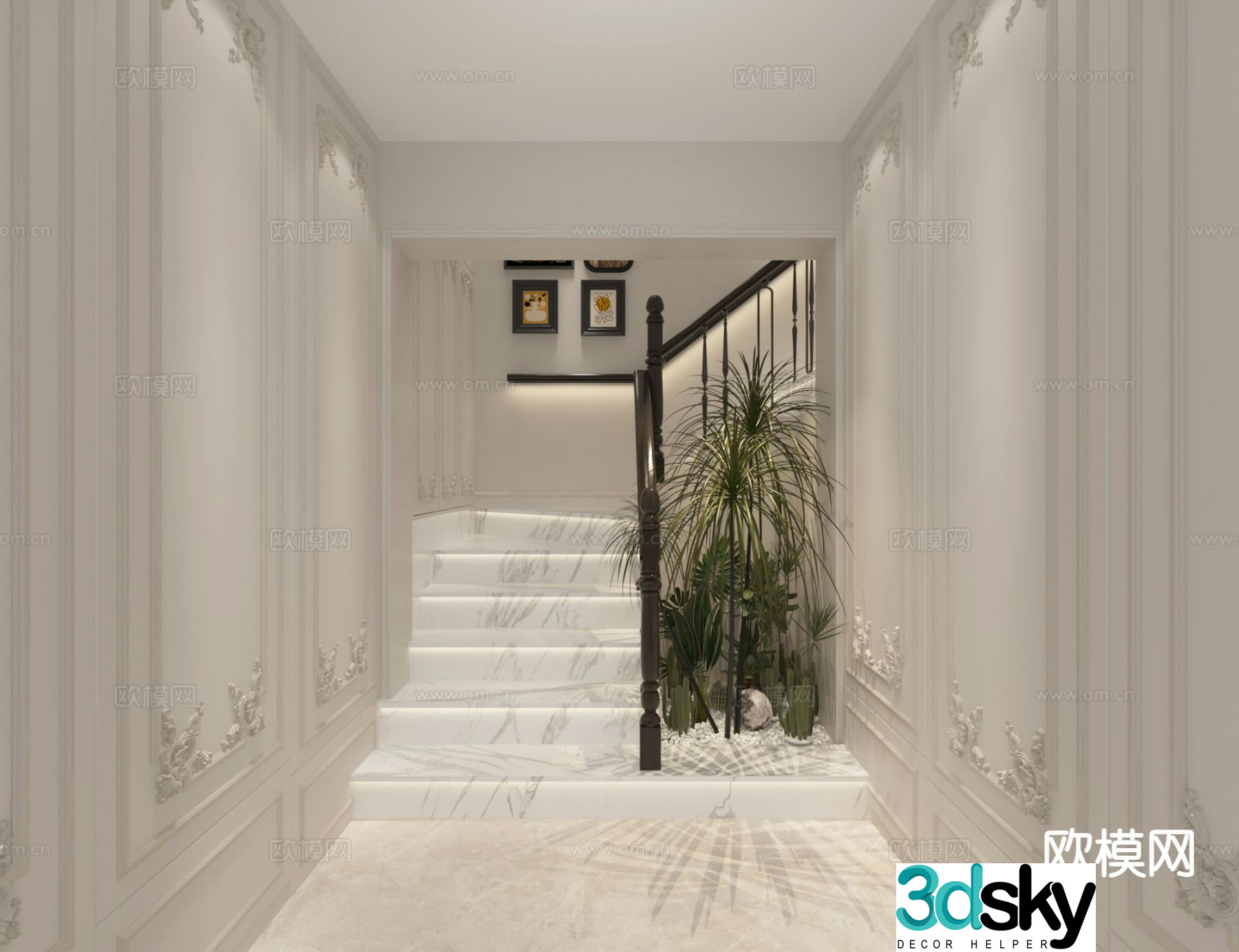 French stairwell handrail staircase 3d model