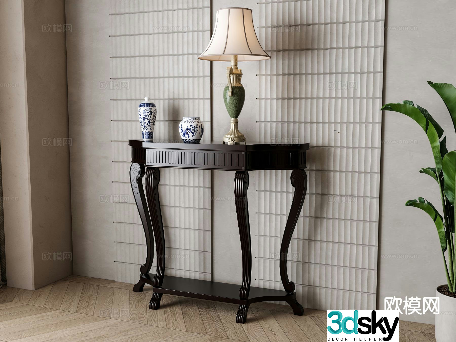 American style entrance desk end view desk 3D model