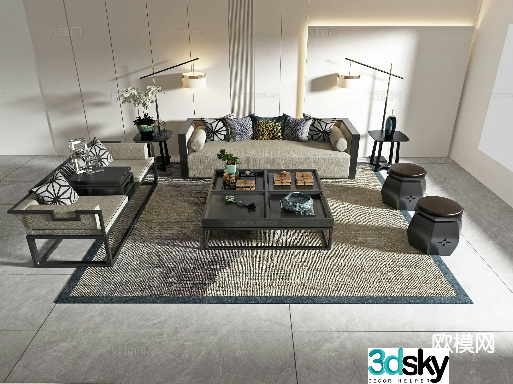 New Chinese style modular sofa 3d model