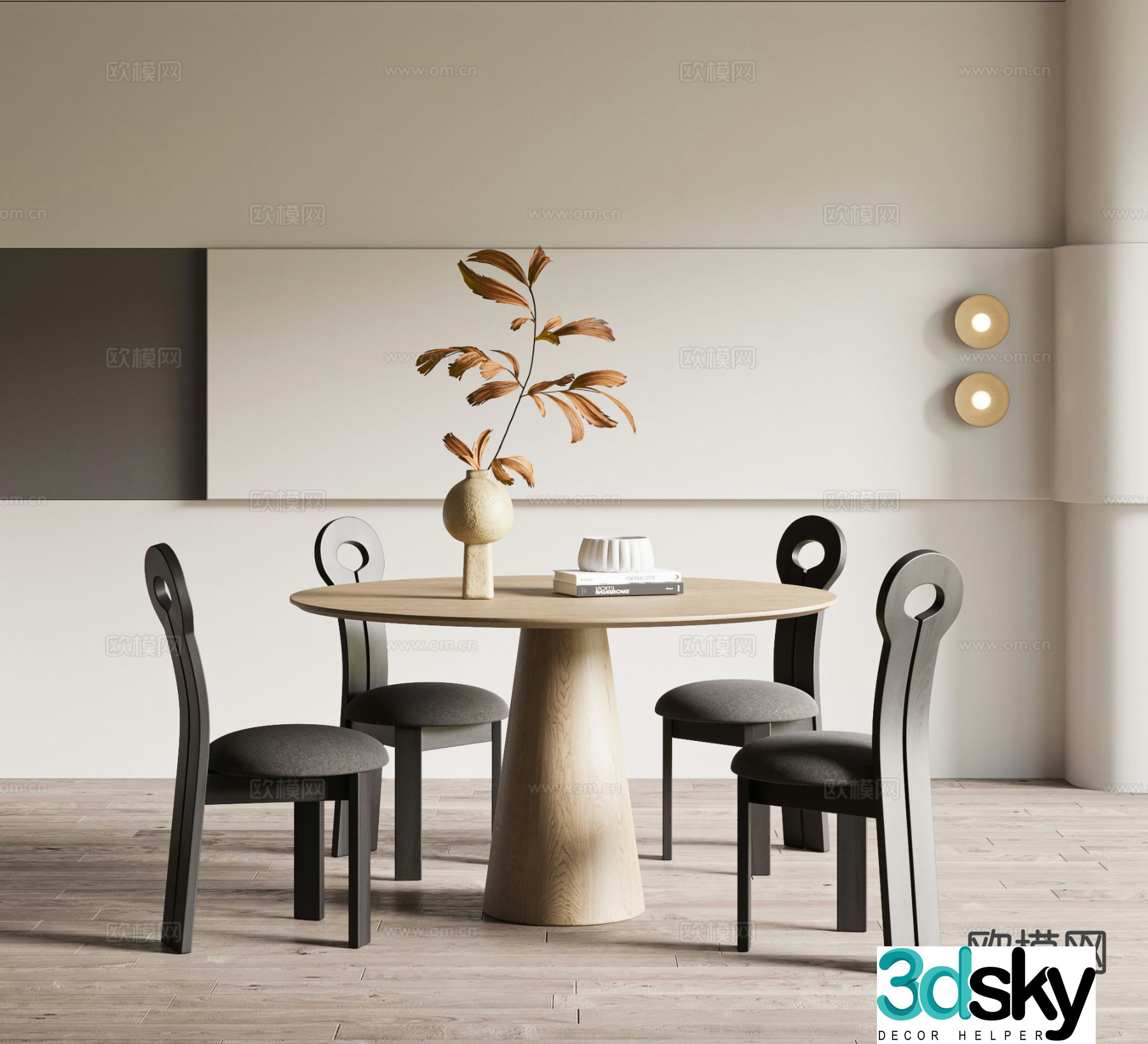 Medieval style dining table and chairs round table 3d model