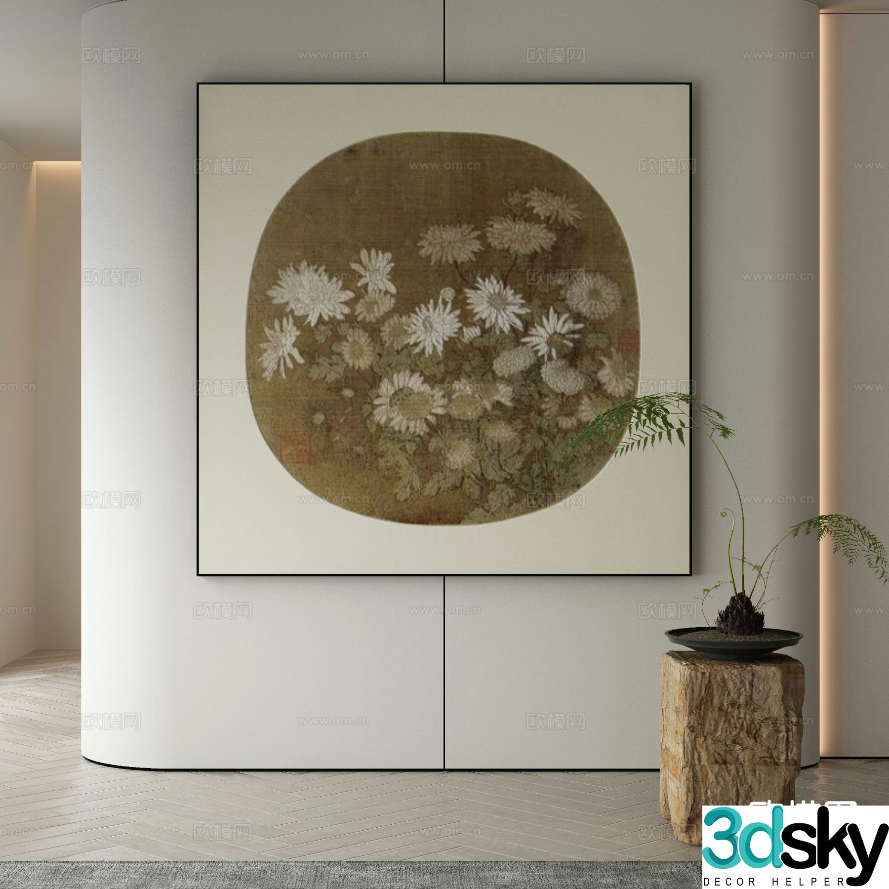 New Chinese style flower painting texture painting decorative painting 3d model