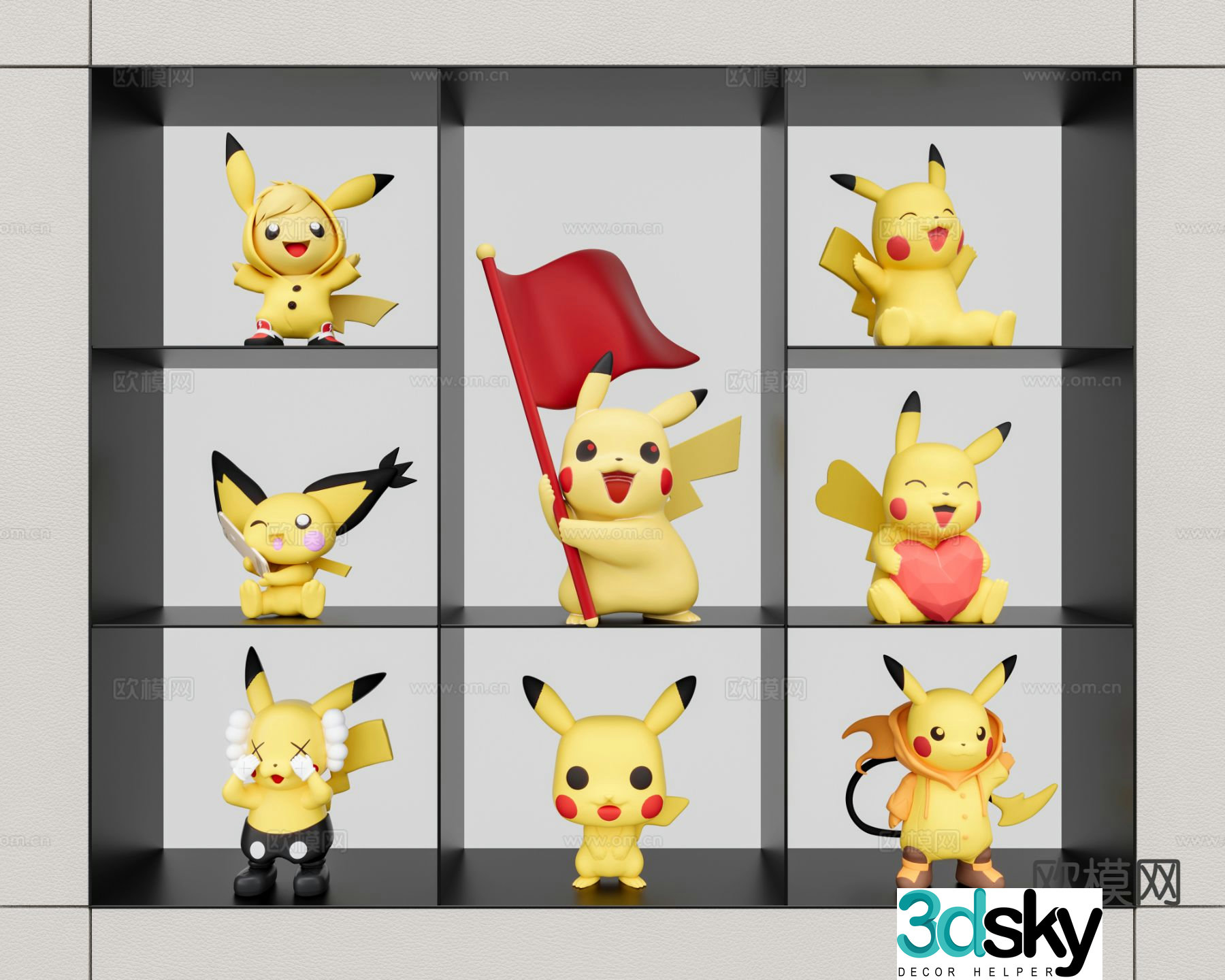 Pikachu trendy toy sculpture doll cartoon ornament 3d model