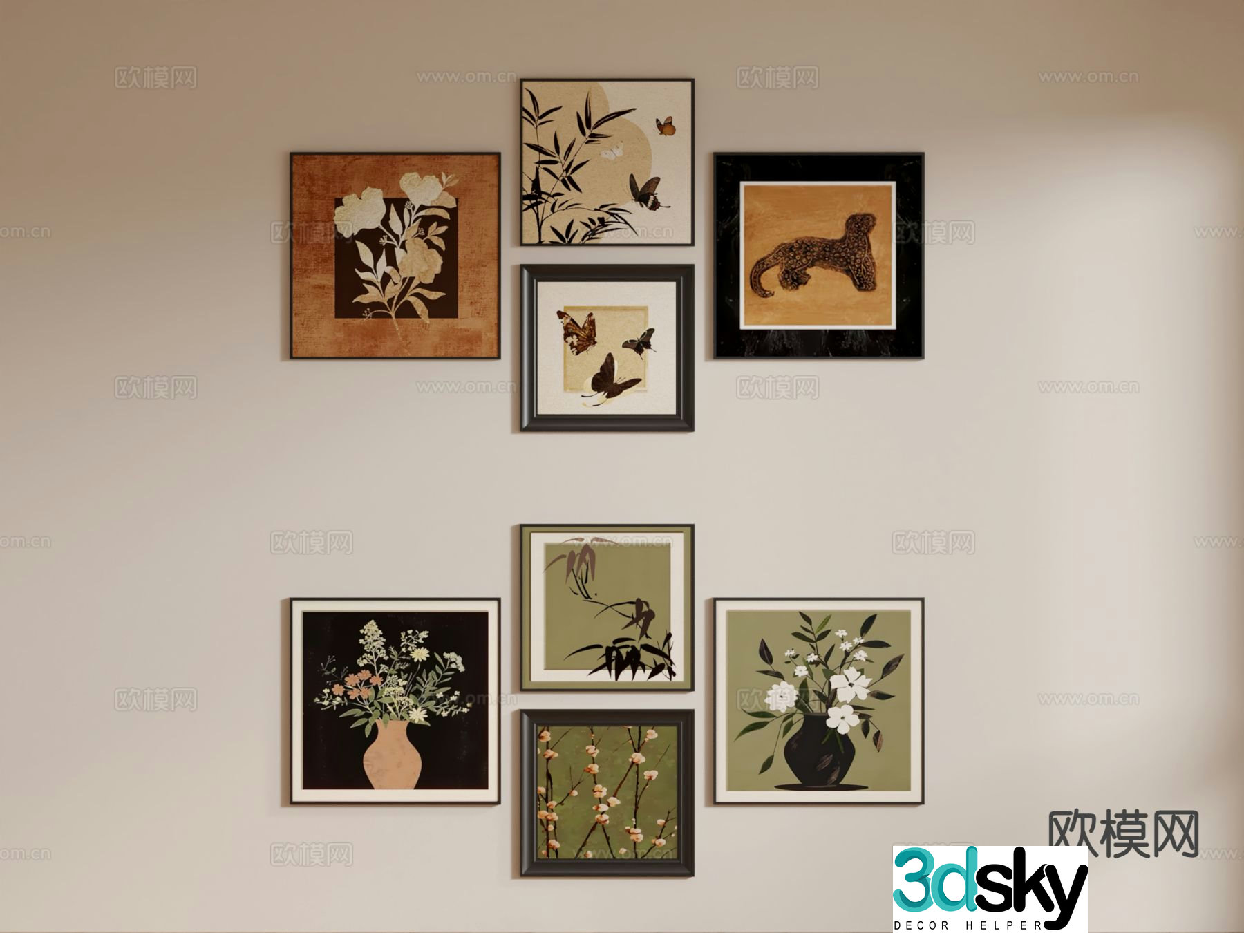 Medieval style hanging painting combination painting retro painting 3D model
