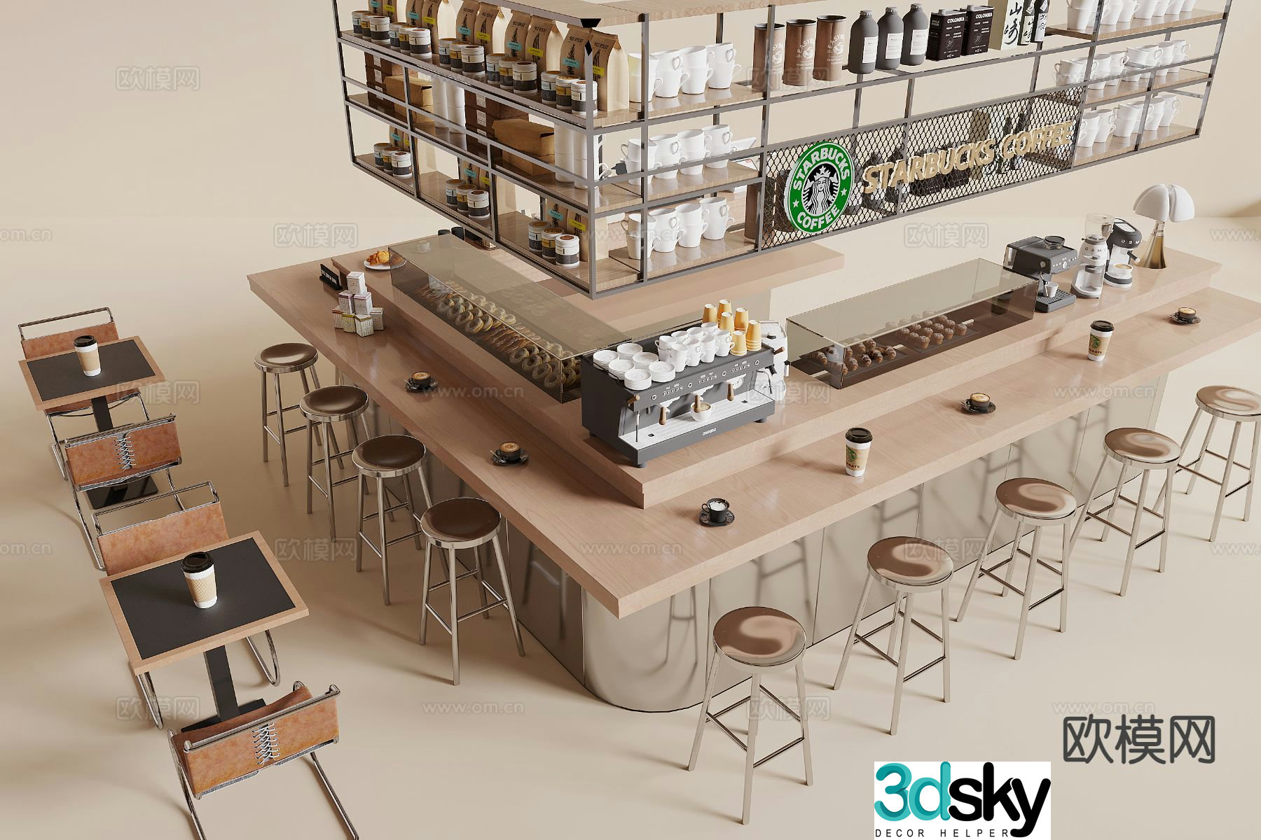 Modern cafe bar counter 3d model