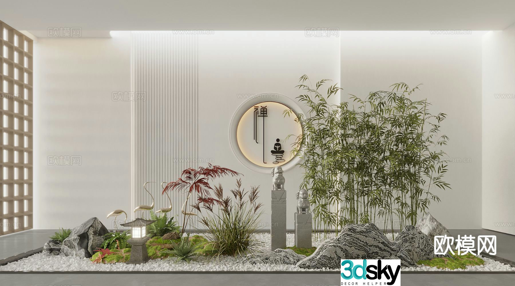 New Chinese style indoor landscape rockery landscaping 3D model