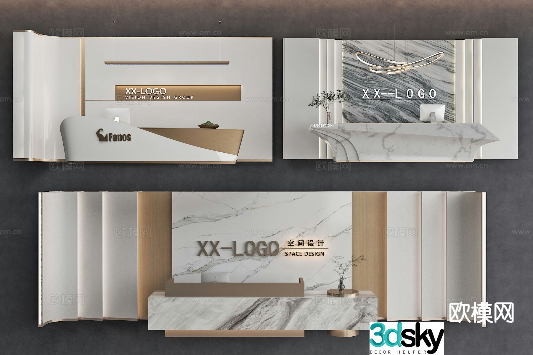 Modern front desk reception desk service desk 3d model
