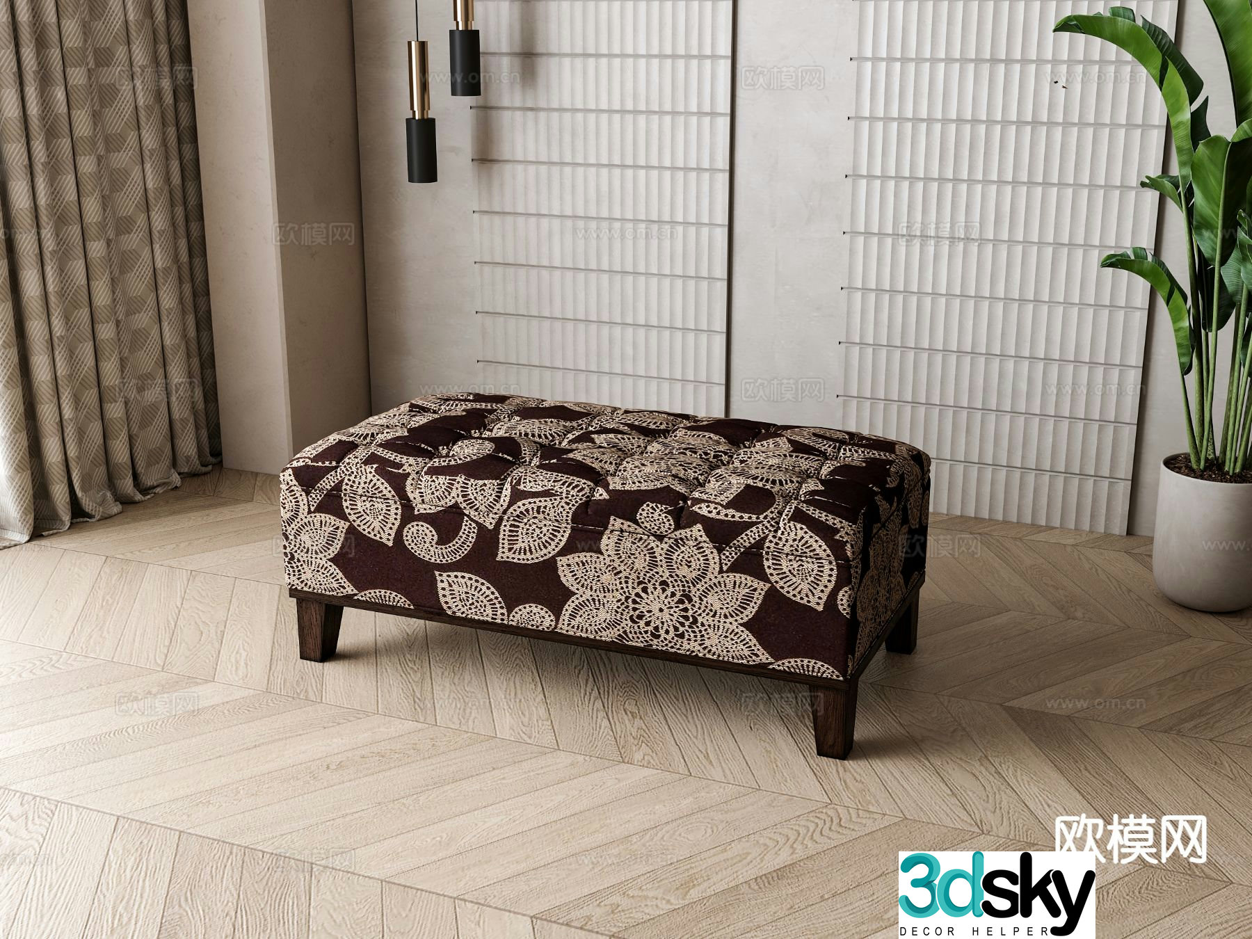 Medieval style stool sofa stool low stool 3D model