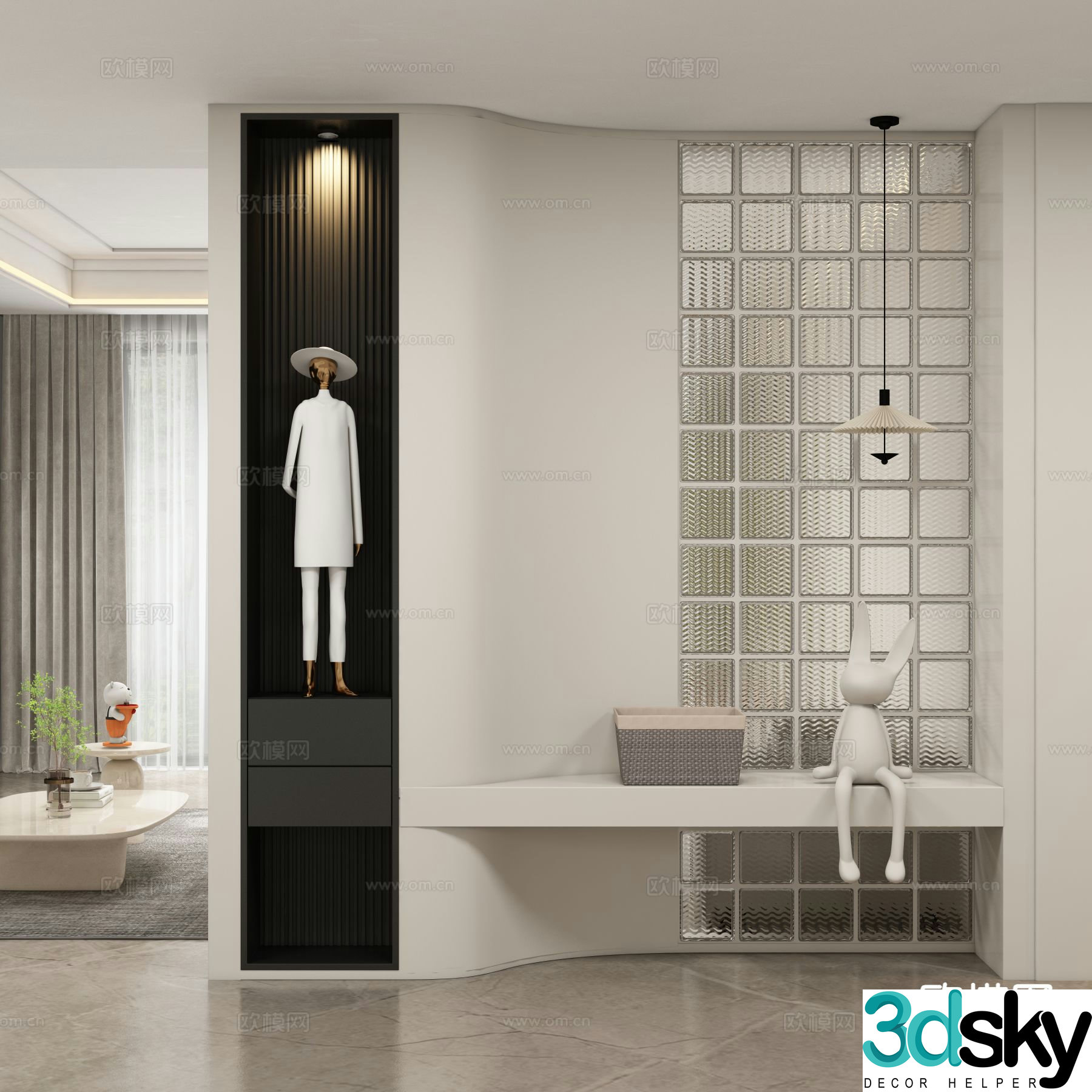 Cream style entrance hall entrance hall aisle 3D model