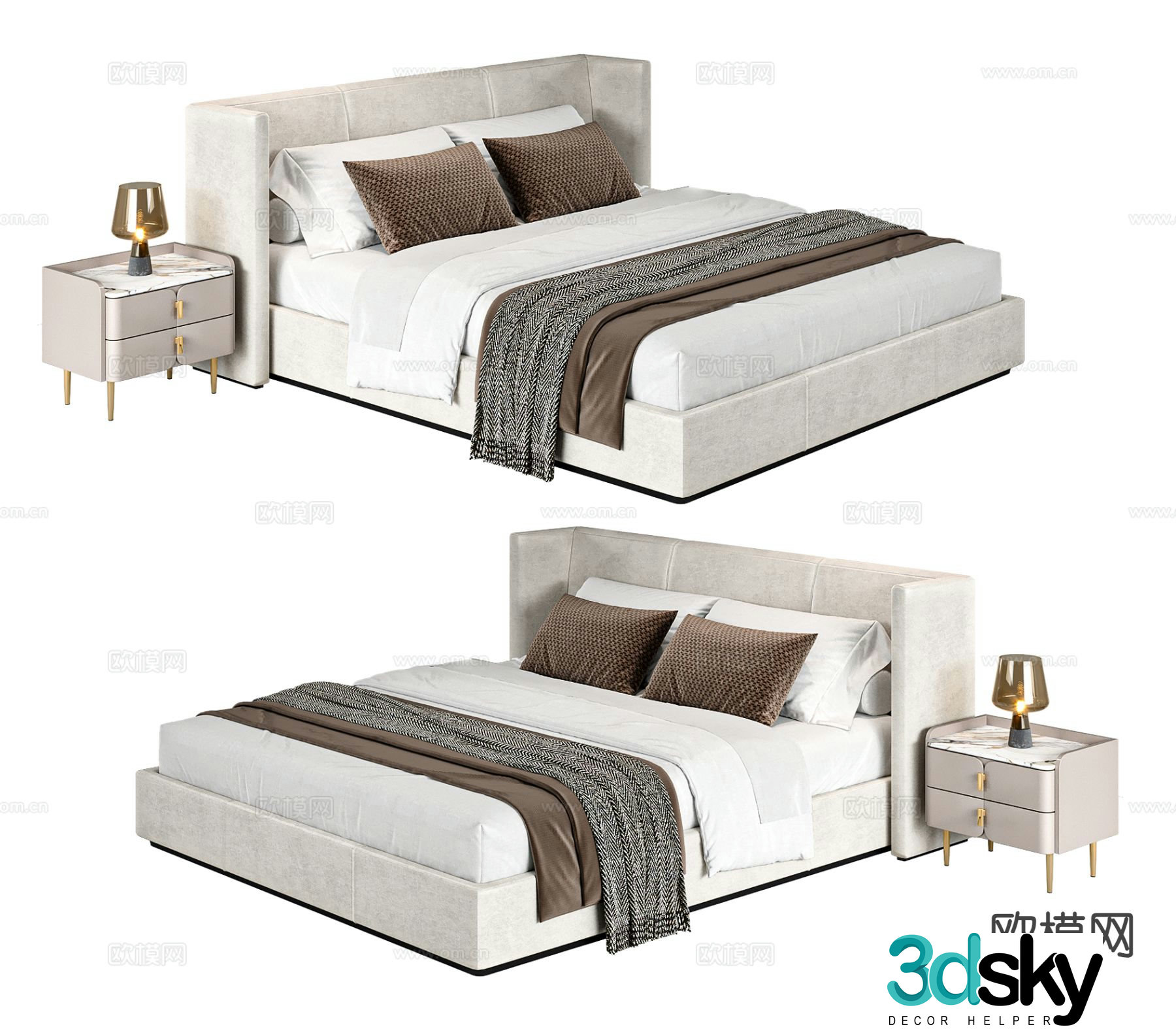 Light luxury double bed 3D model