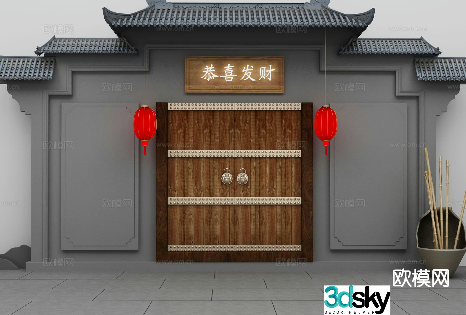 New Chinese style archway landscape sketch 3D model