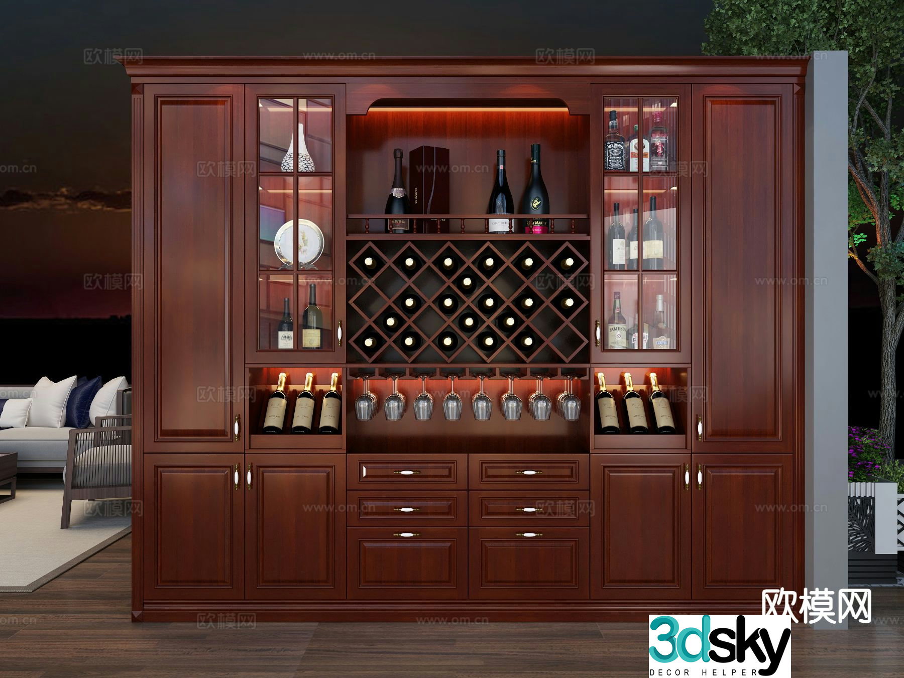 American wine cabinet sideboard 3d model