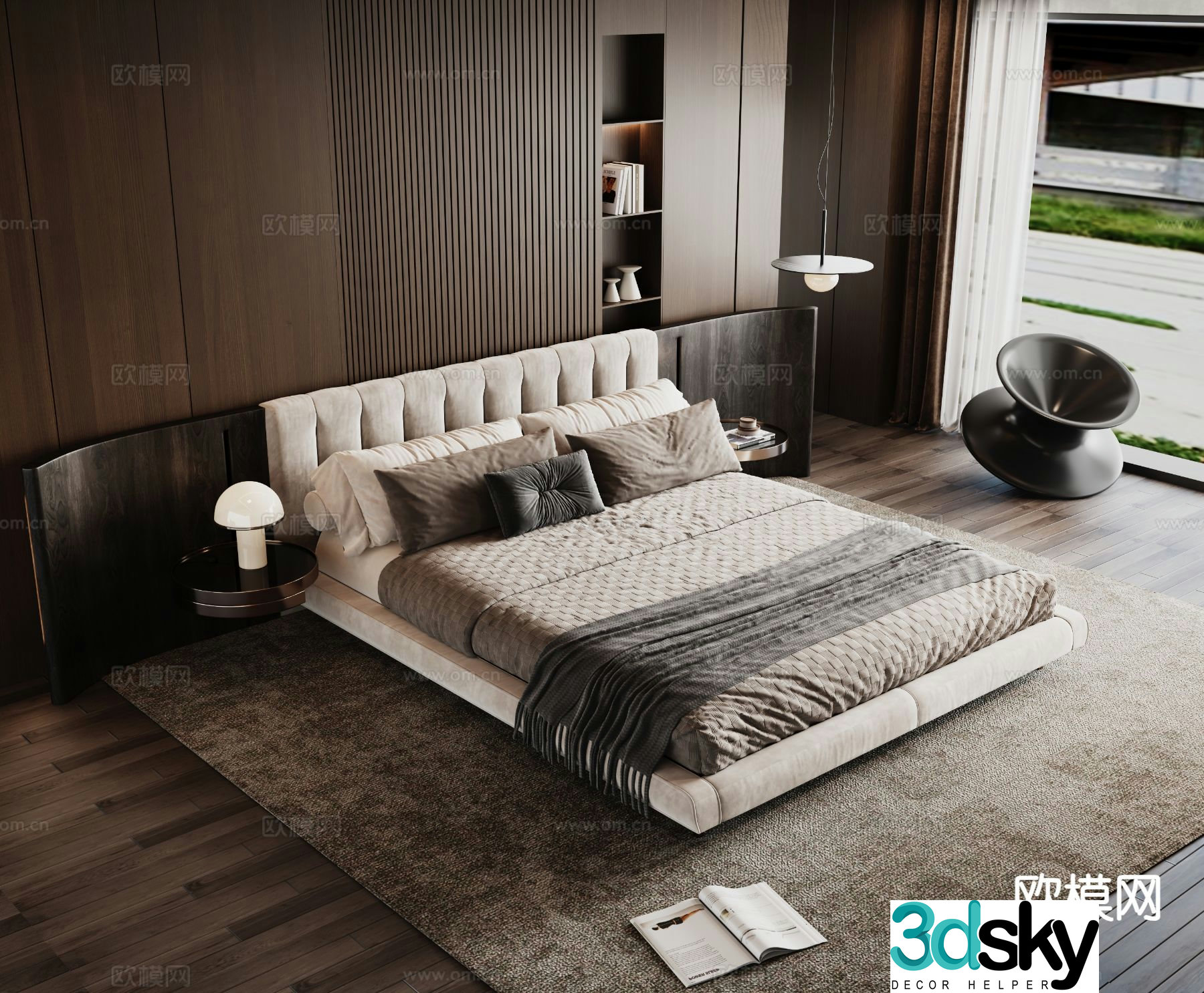 Modern double bed 3d model