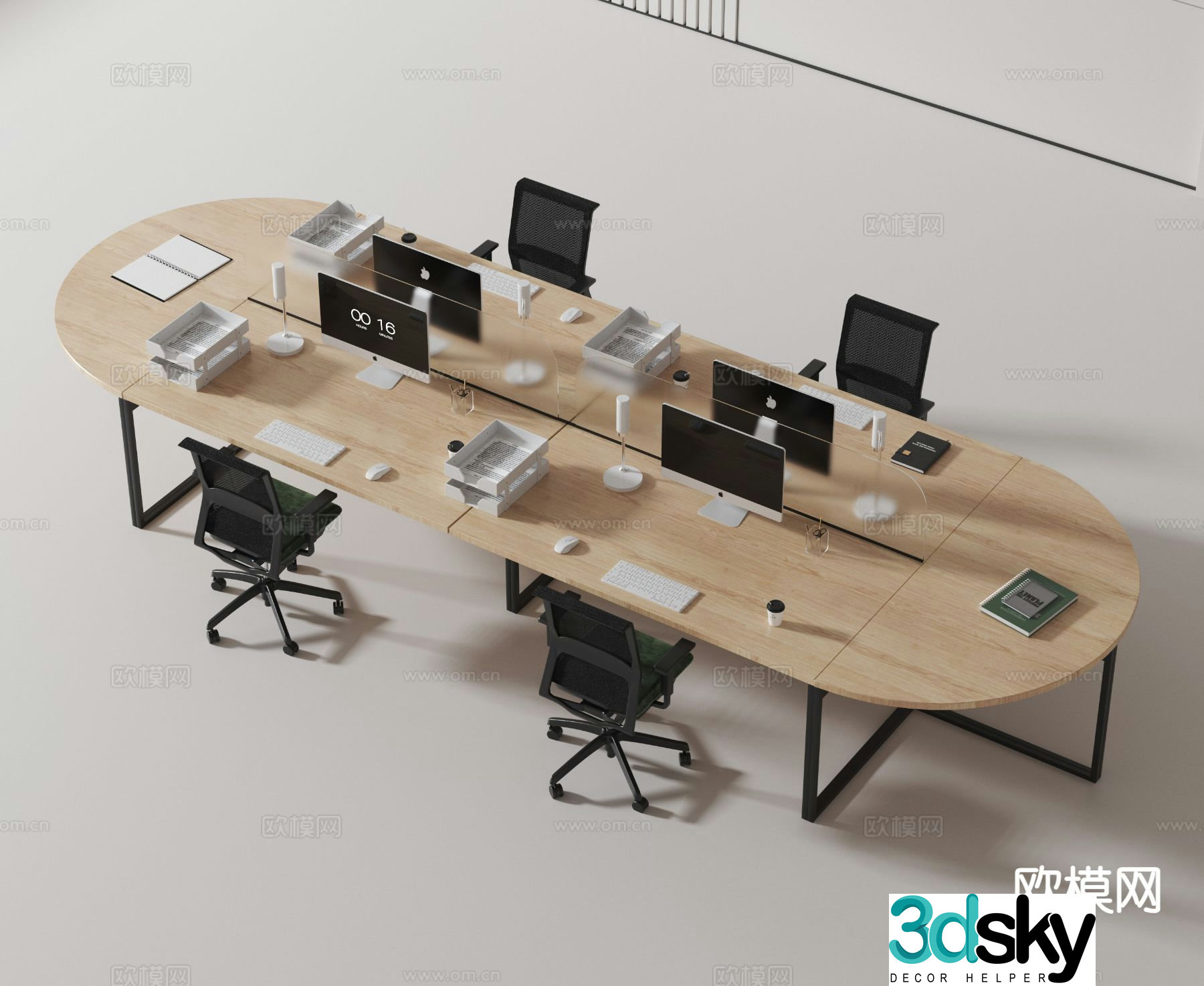 Modern desk work station work area staff desk 3D model