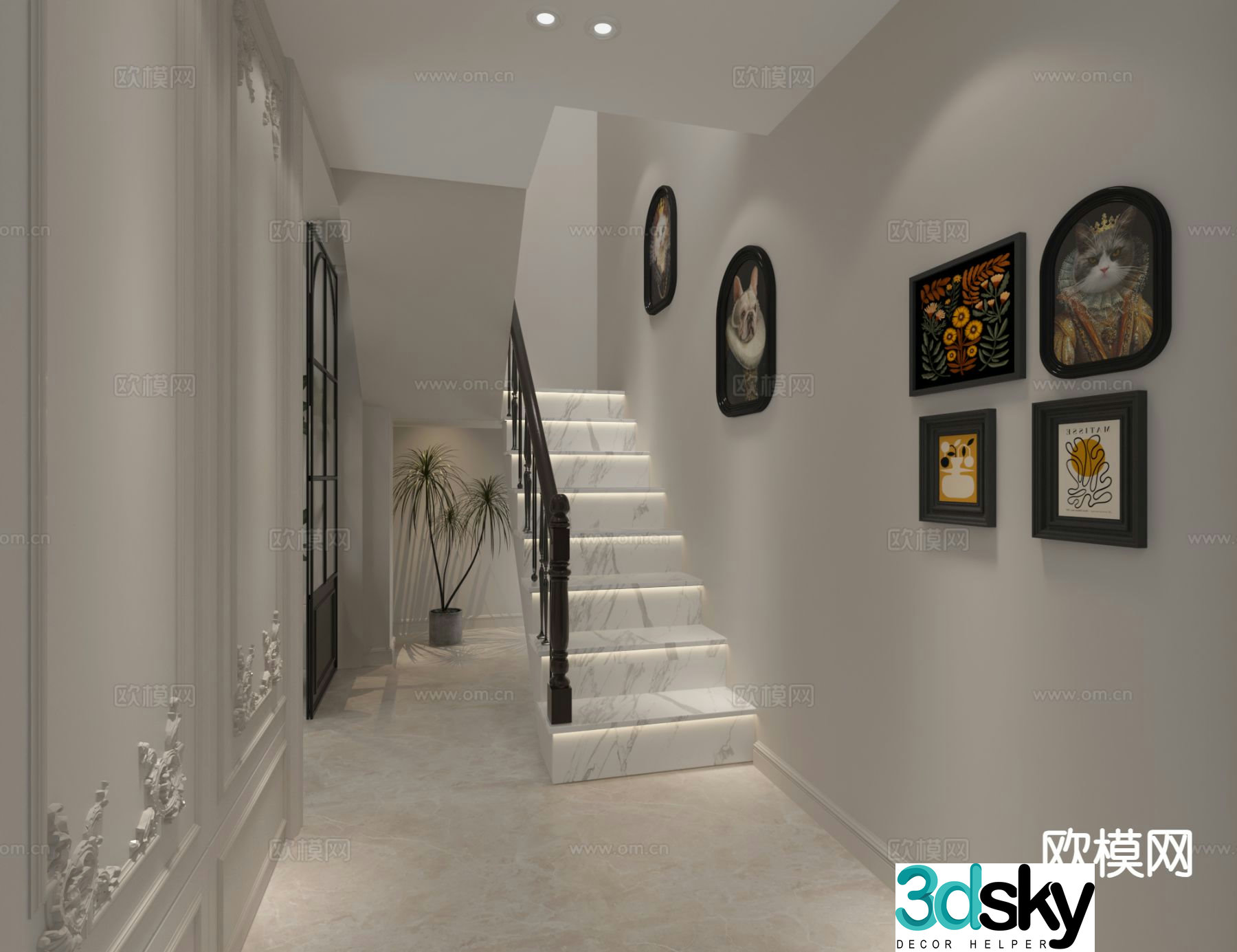 French stairwell handrail staircase 3d model