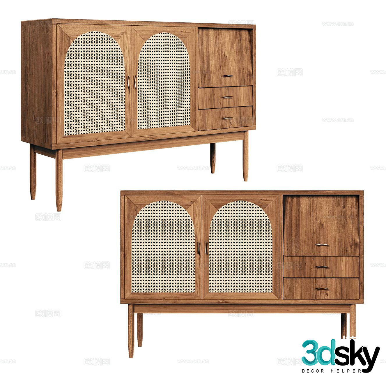 Wabi-sabi style sideboard rattan cabinet 3D model