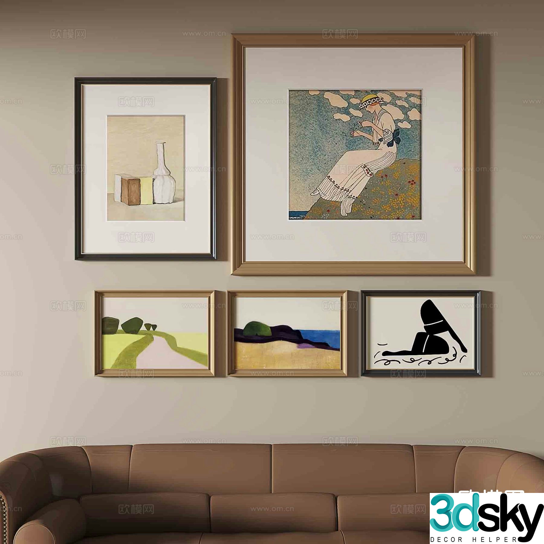 French retro hanging painting landscape painting decorative painting 3D model