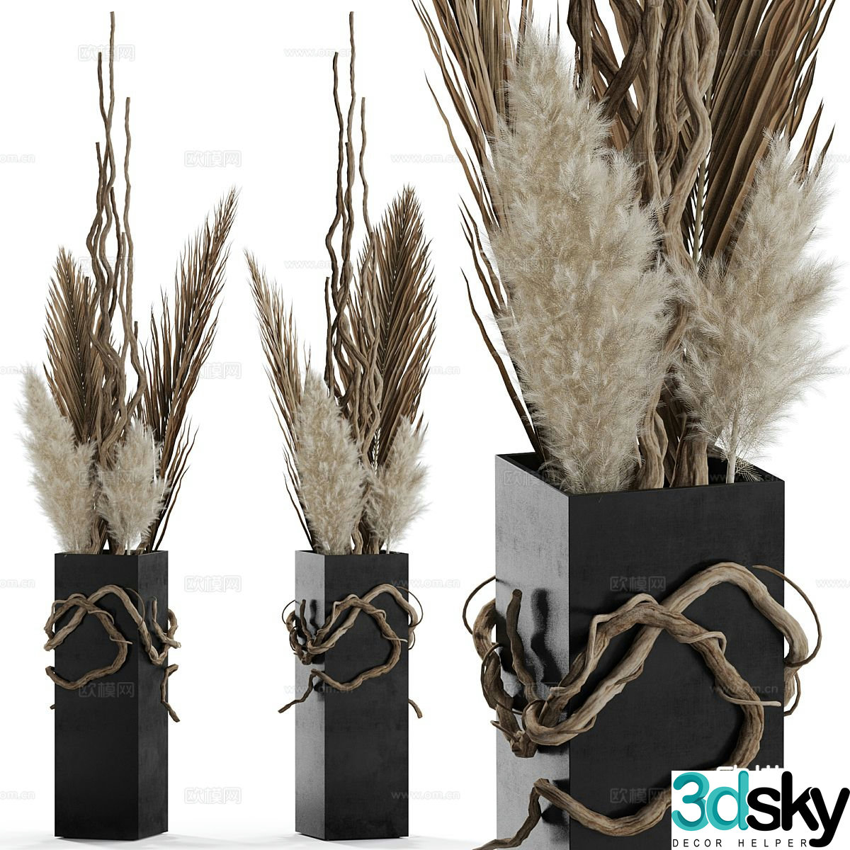 vase floral arrangement dried flowers flower arrangement 3d model