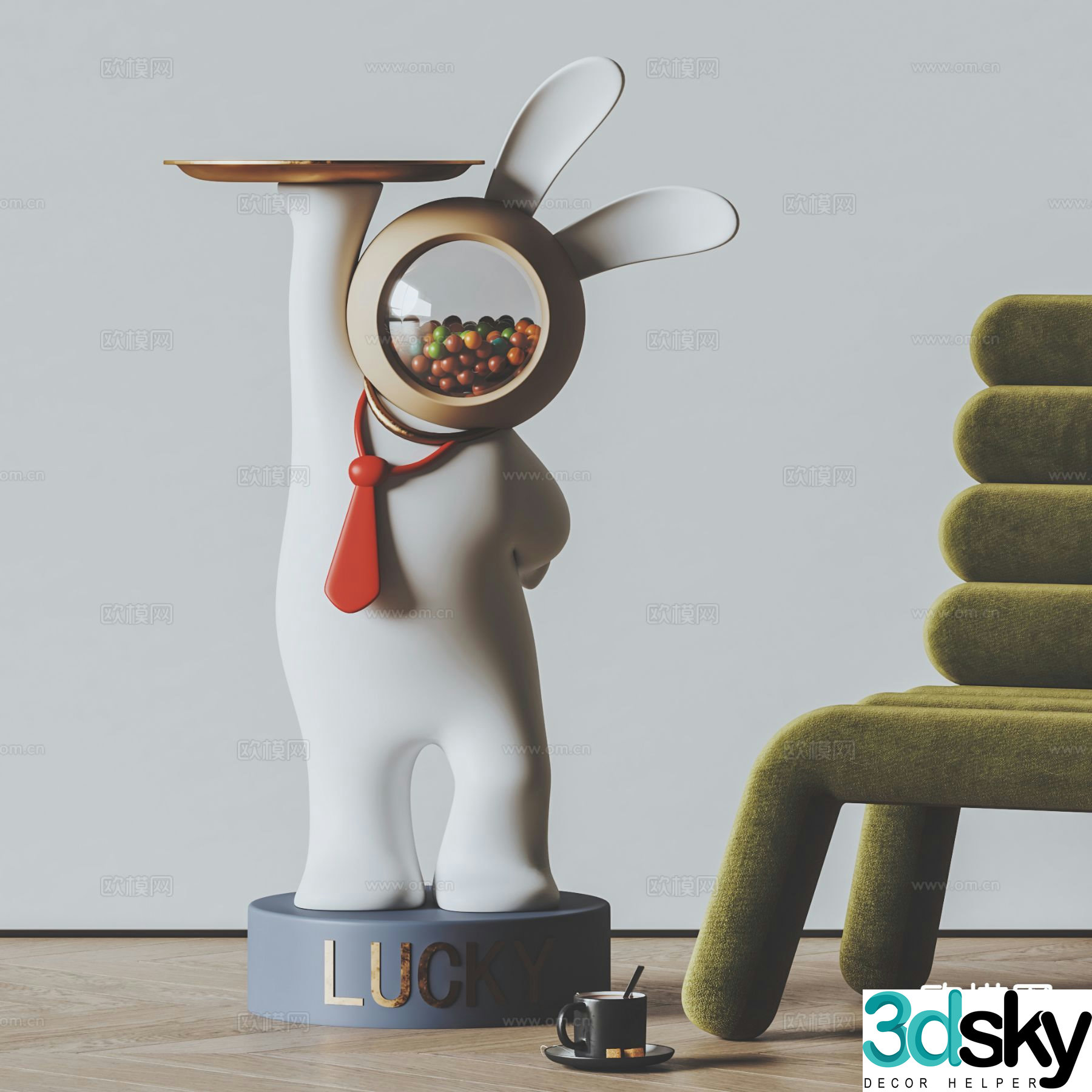 Rabbit Sculpture Tray Cartoon Doll 3D Model
