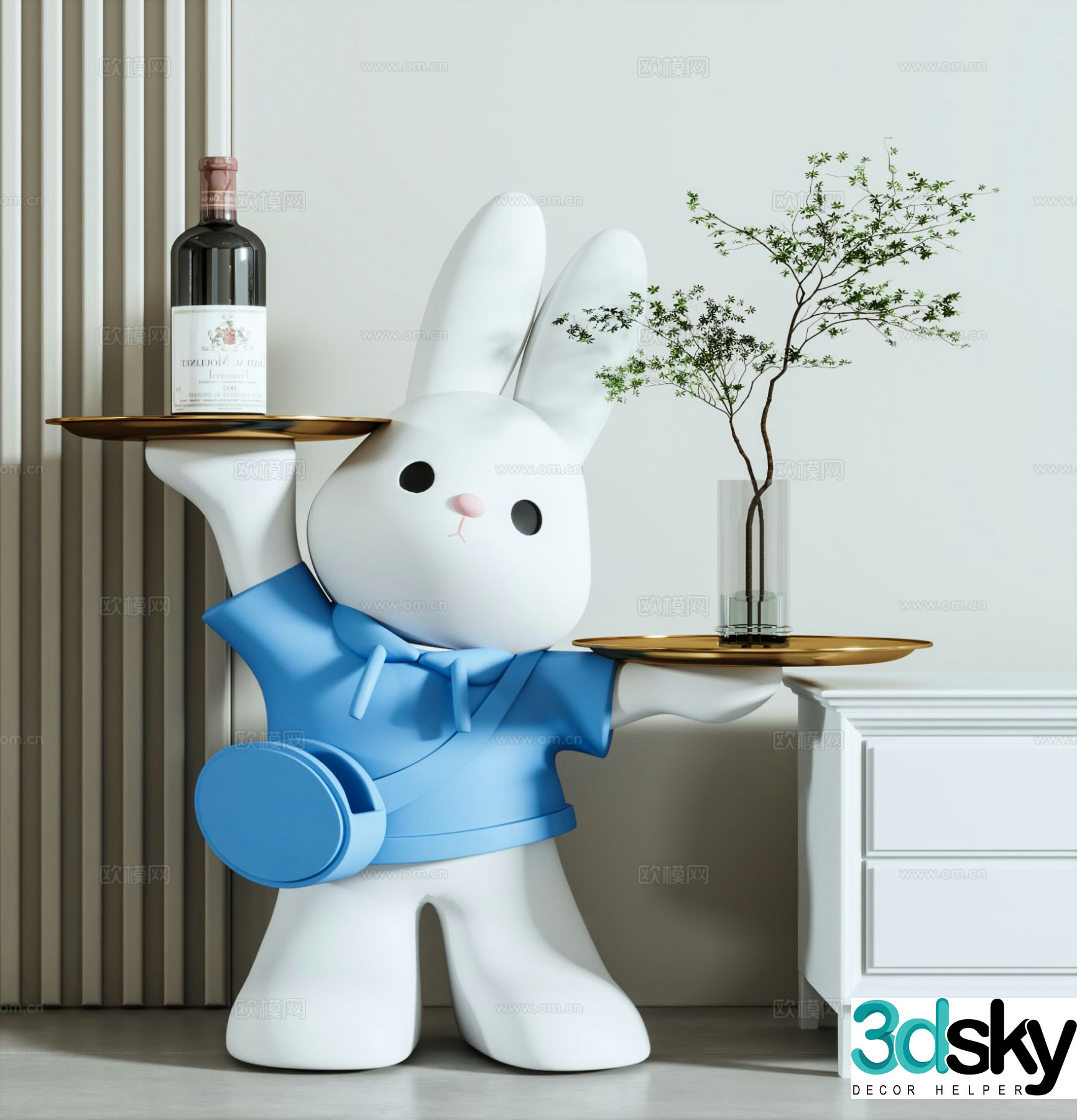 Rabbit Tray Cartoon Ornament 3D Model