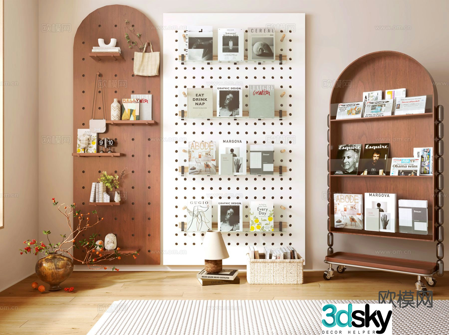 Modern bookshelf bookcase perforated board magazine rack 3d model