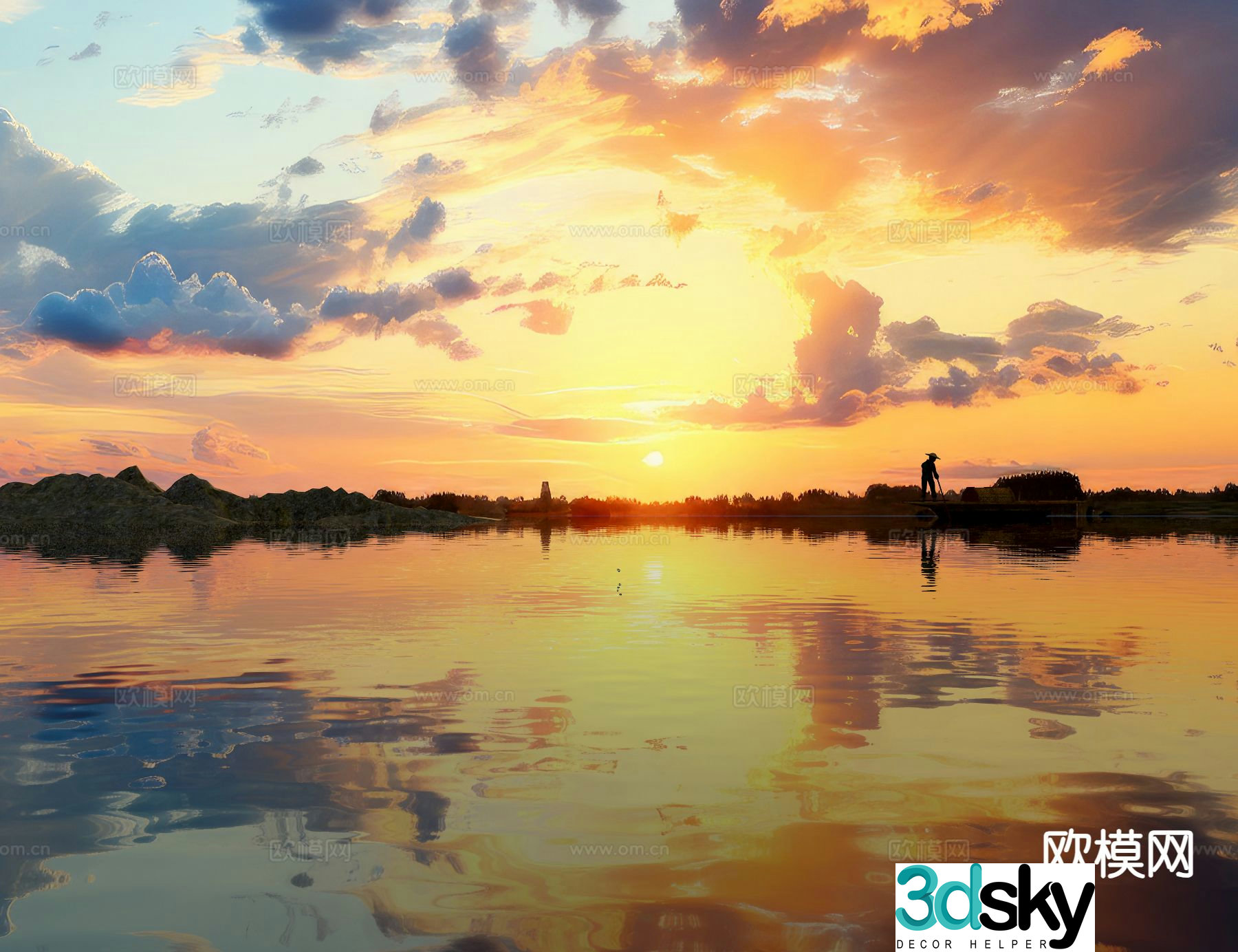 sunset landscape lake view sunset landscape 3d model