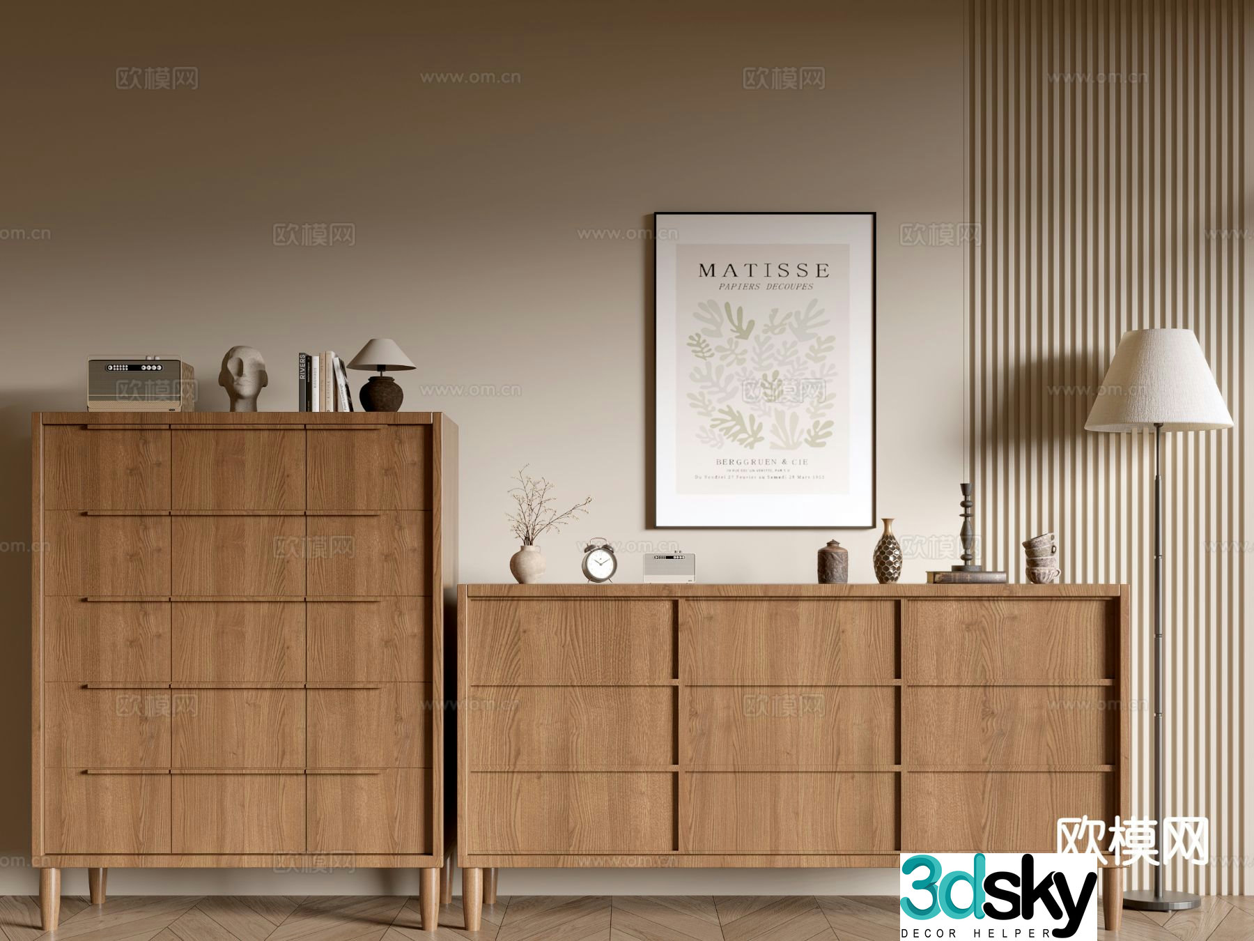 Wabi-sabi side cabinet chest of drawers entrance cabinet 3D model
