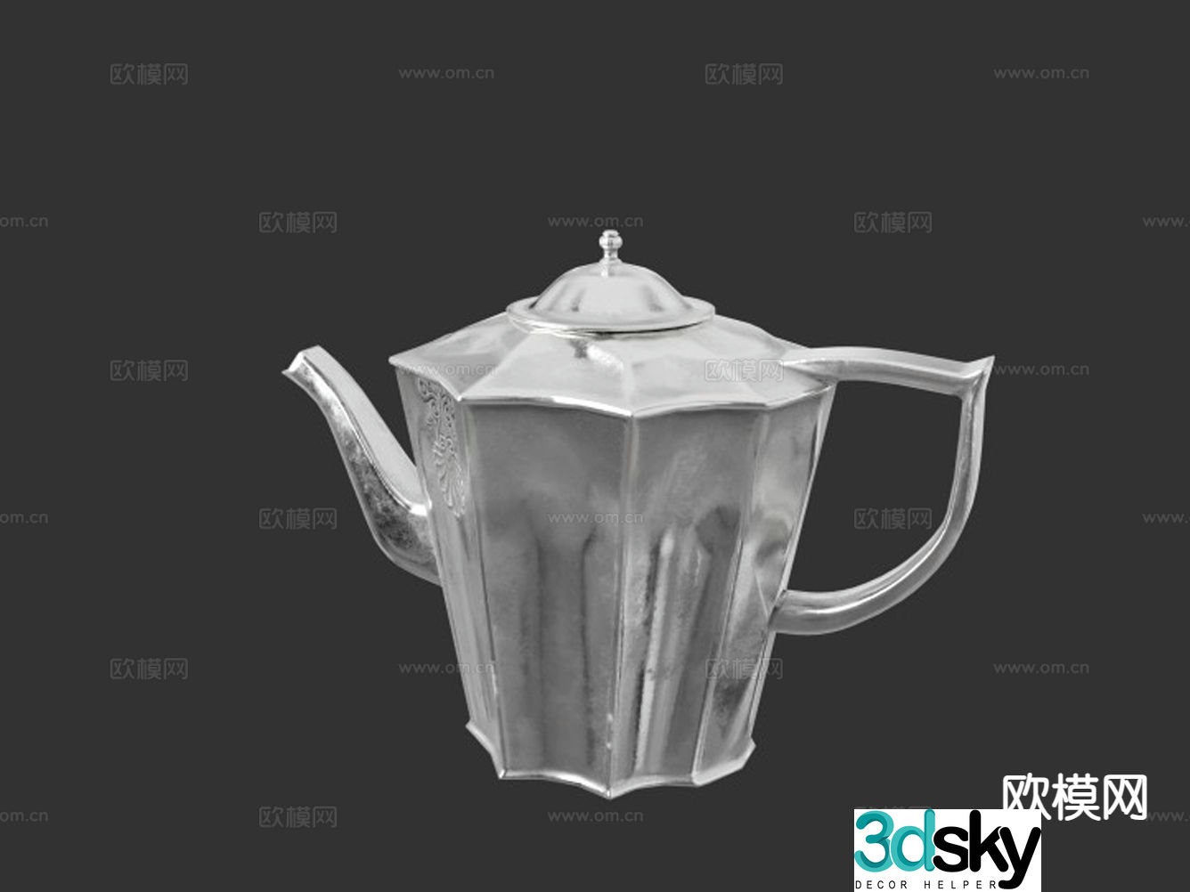 Silver tea set teapot 3d model
