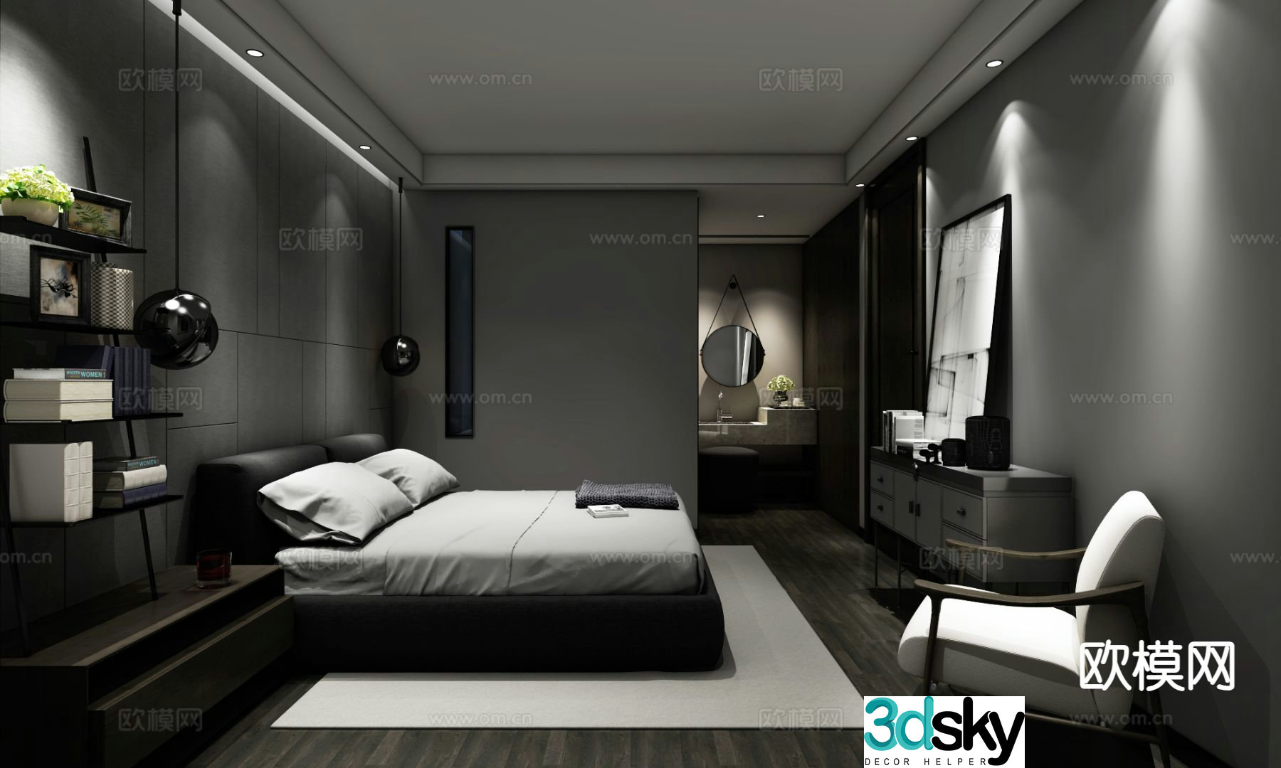 Advanced gray bedroom master bedroom 3d model
