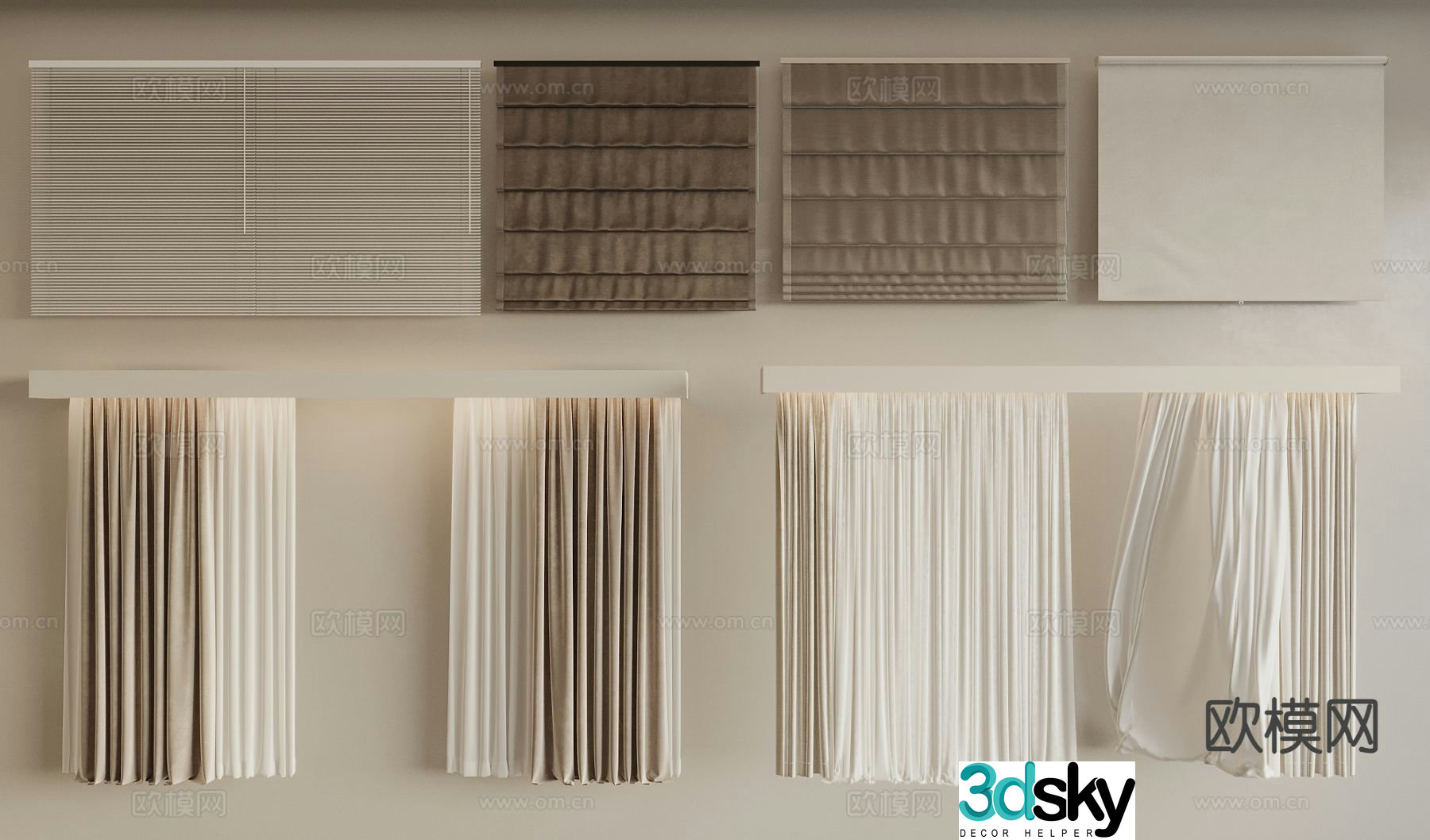 Modern fabric curtain 3d model