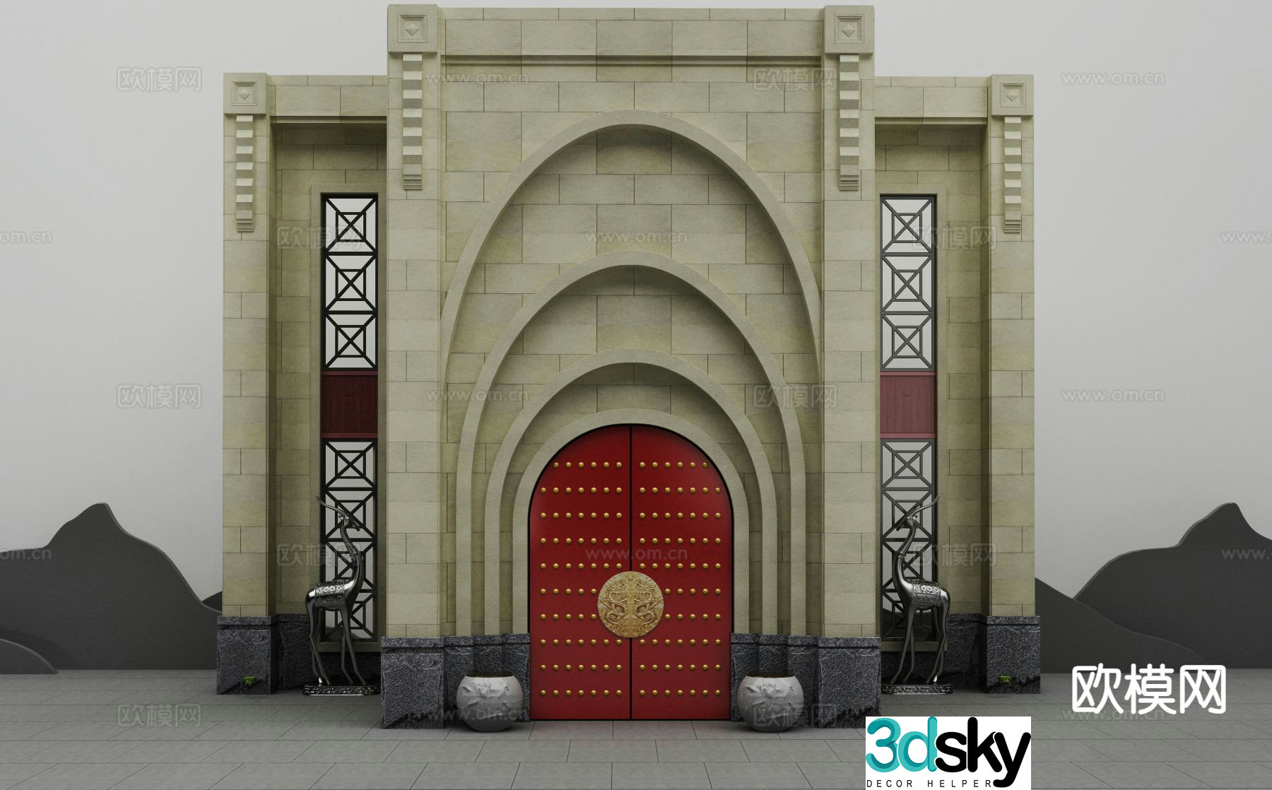 New Chinese style archway Meichen sketch 3D model