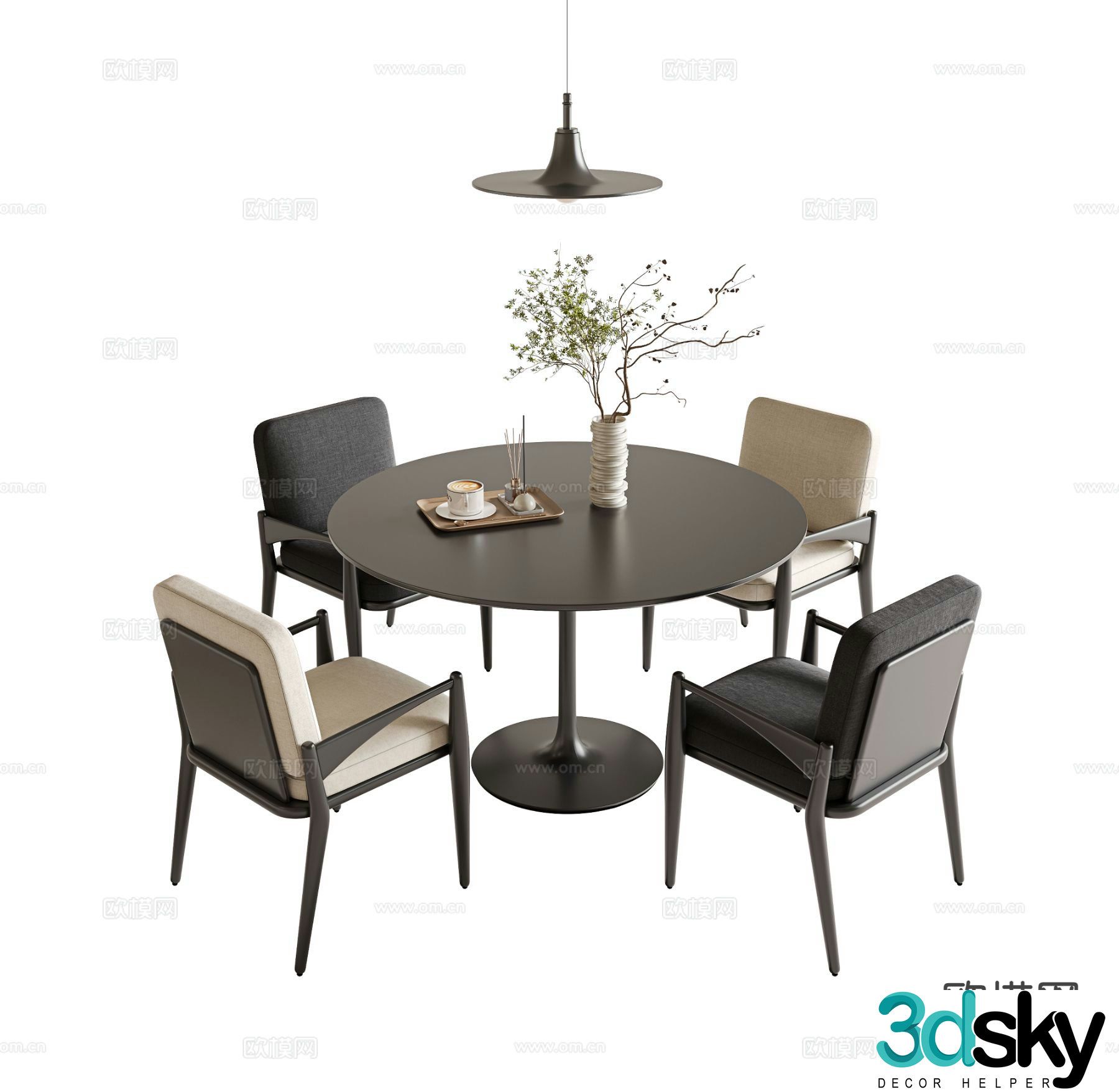 Modern dining table and chairs round dining table 3d model